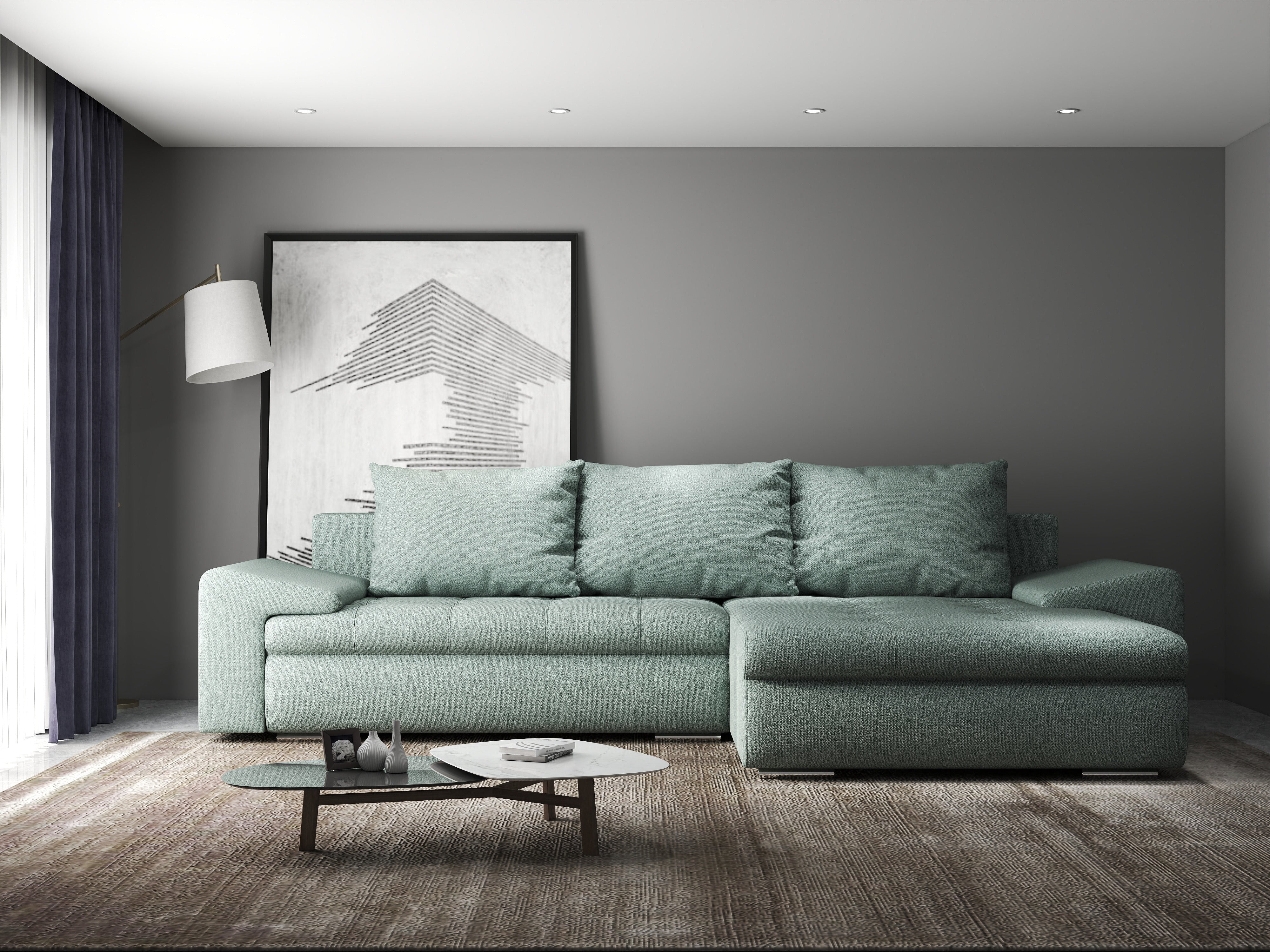 Colțar extensibil dumonde cu ladă de depozitare si sezut confortabil din spuma HR, Leonardo Enjoy Mint 260x185 cm II Fabrica