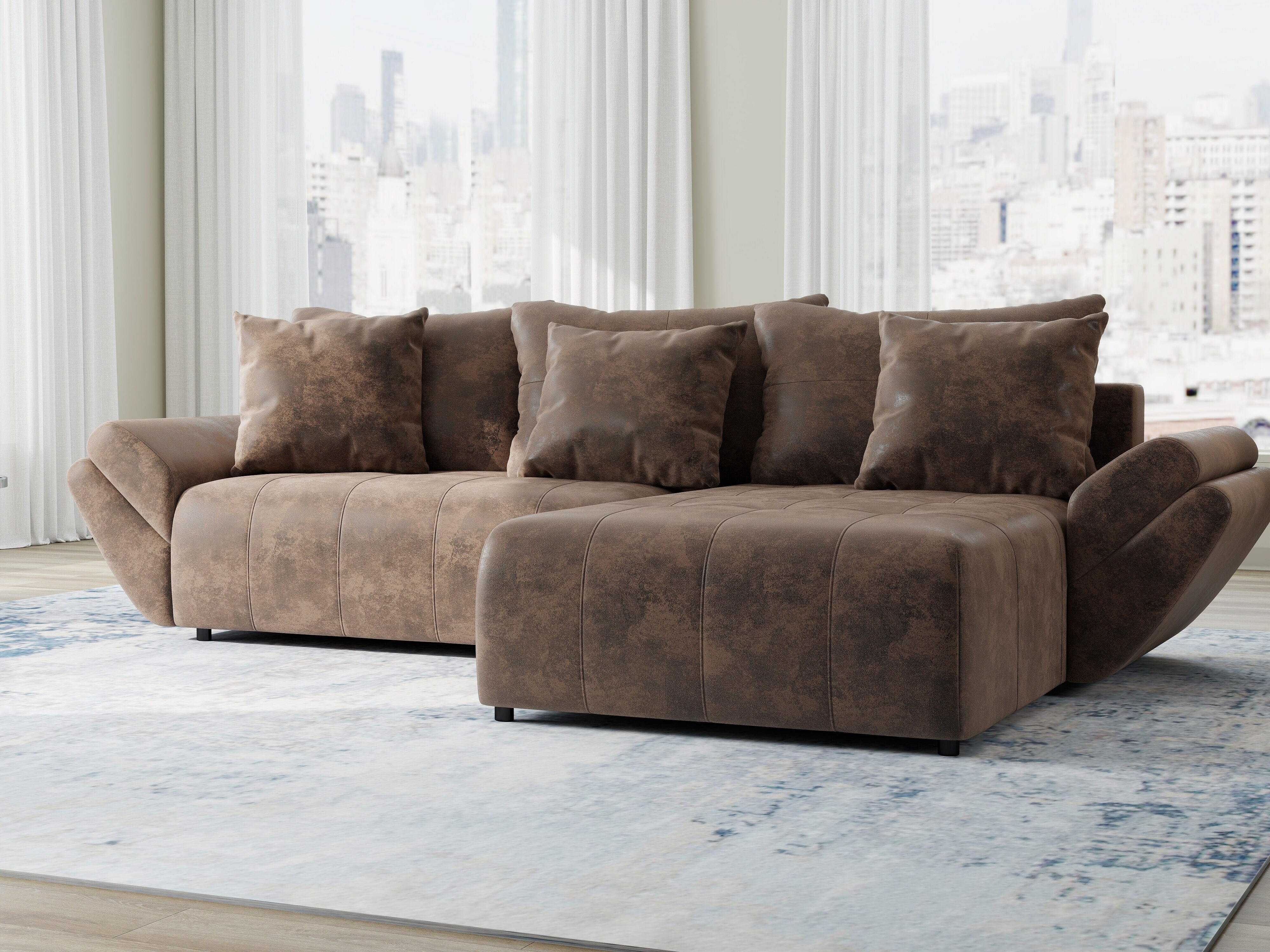 Colțar extensibil dumonde cu ladă de depozitare si sezut confortabil din spuma HR, Berlin Madagaskar Maro 280x185 cm II