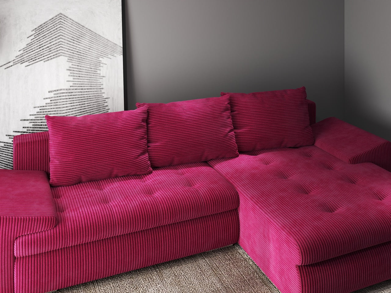 Colțar extensibil dumonde cu ladă de depozitare si sezut confortabil din spuma HR, Leonardo Zoom Rosu 260x185 cm II Fabrica