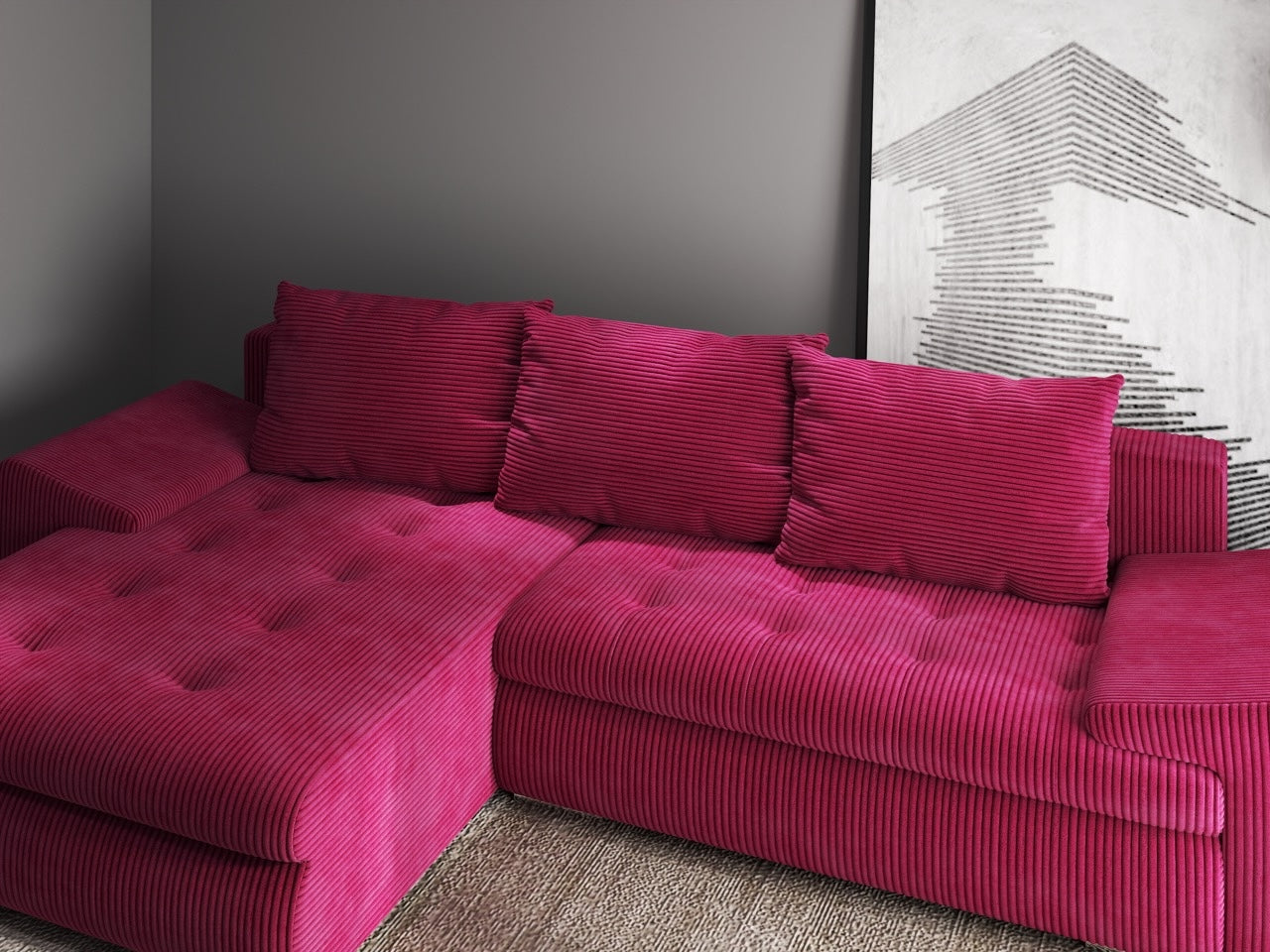 Colțar extensibil dumonde cu ladă de depozitare si sezut confortabil din spuma HR, Leonardo Zoom Rosu 260x185 cm Fabrica