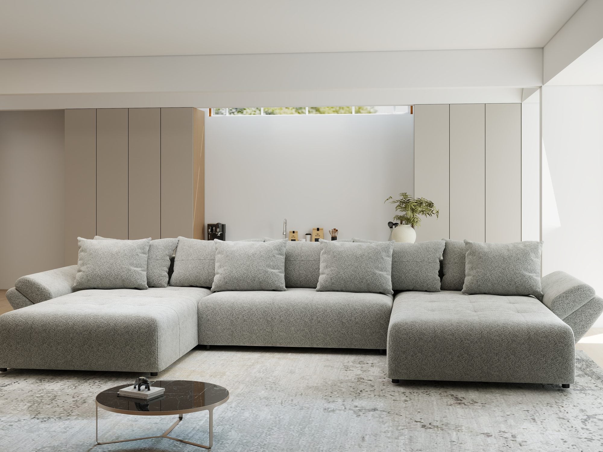 Colțar extensibil dumonde cu ladă de depozitare si sezut confortabil din spuma high-density, Berlin U Arena Gri 15 380x180 cm