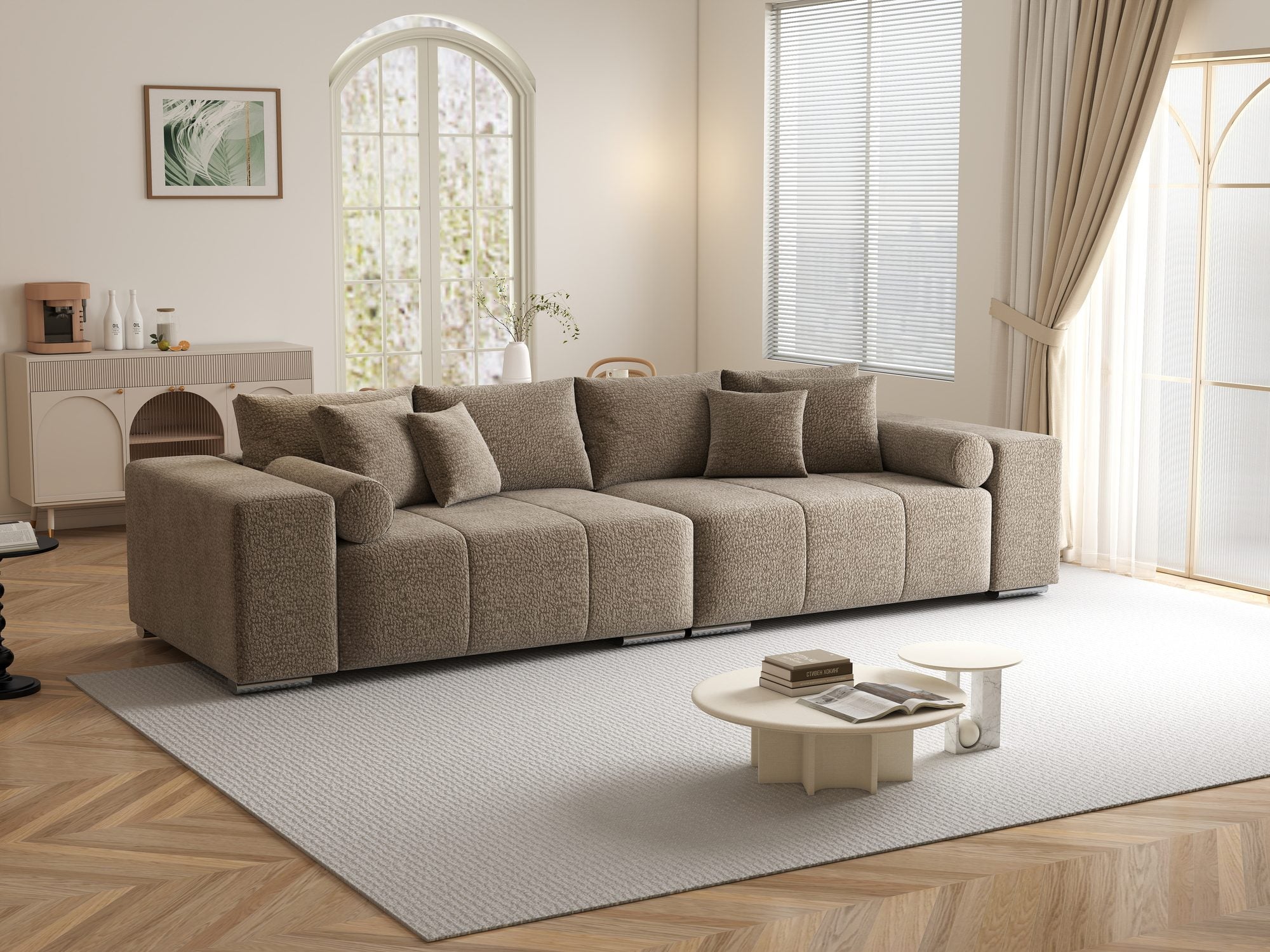 Canapea extensibilă dumonde cu ladă de depozitare si sezut confortabil din spuma high-density, Marbela XXL Jaguar Maro Cappuccino 8 290x100 cm
