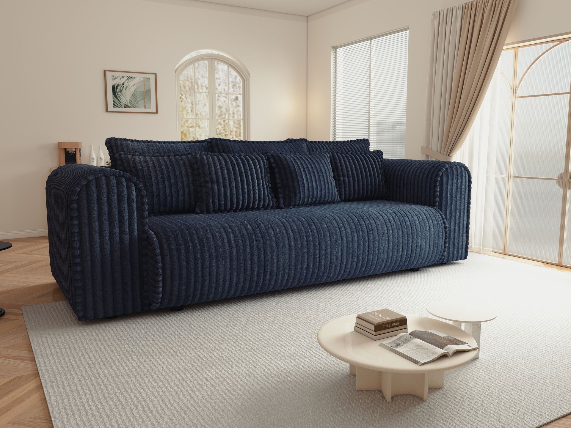 Canapea extensibilă dumonde cu ladă de depozitare si sezut confortabil din spuma high-density, Monaco Mica Tilia Albastru 240x100 cm