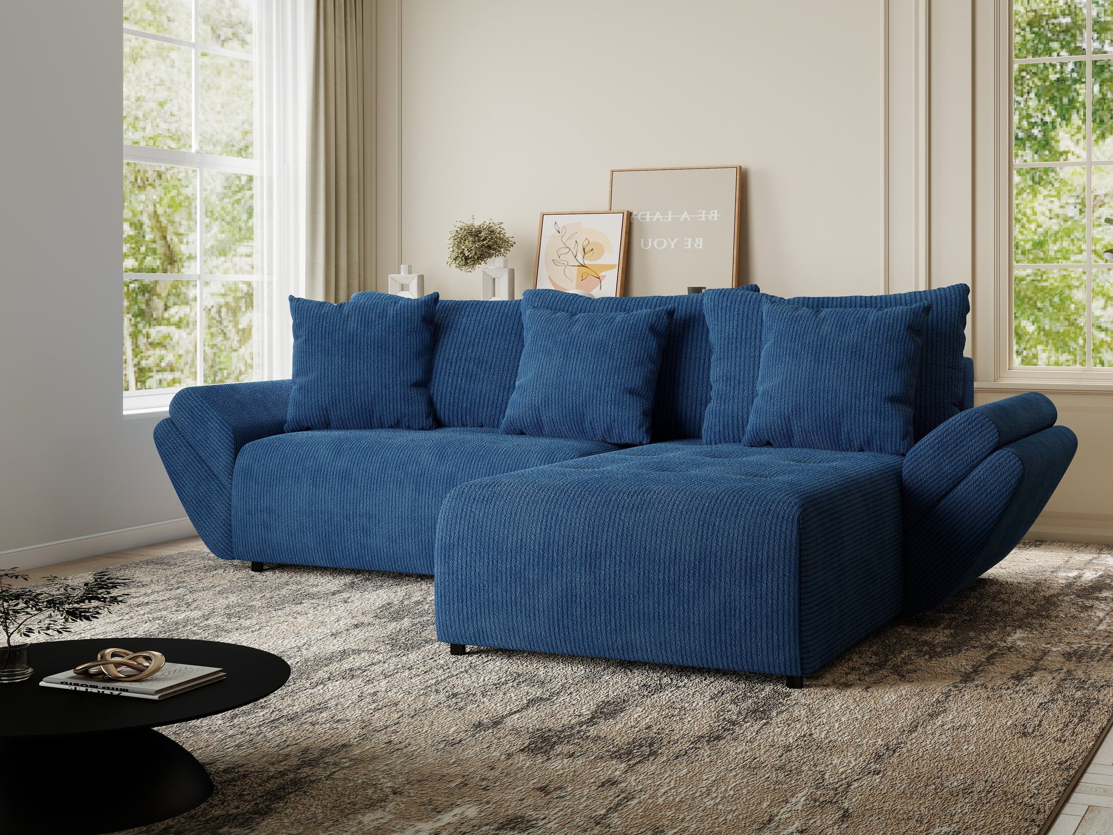 Colțar extensibil dumonde cu ladă de depozitare si sezut confortabil din spuma HR, Berlin Zoom Albastru 280x185 cm II