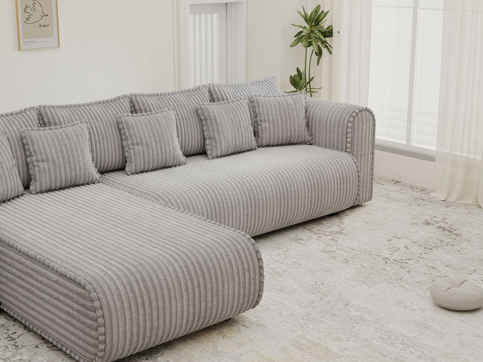 Colțar extensibil dumonde cu ladă de depozitare si sezut confortabil din spuma high-density, Monaco XL Tilia Dove 340x185 cm