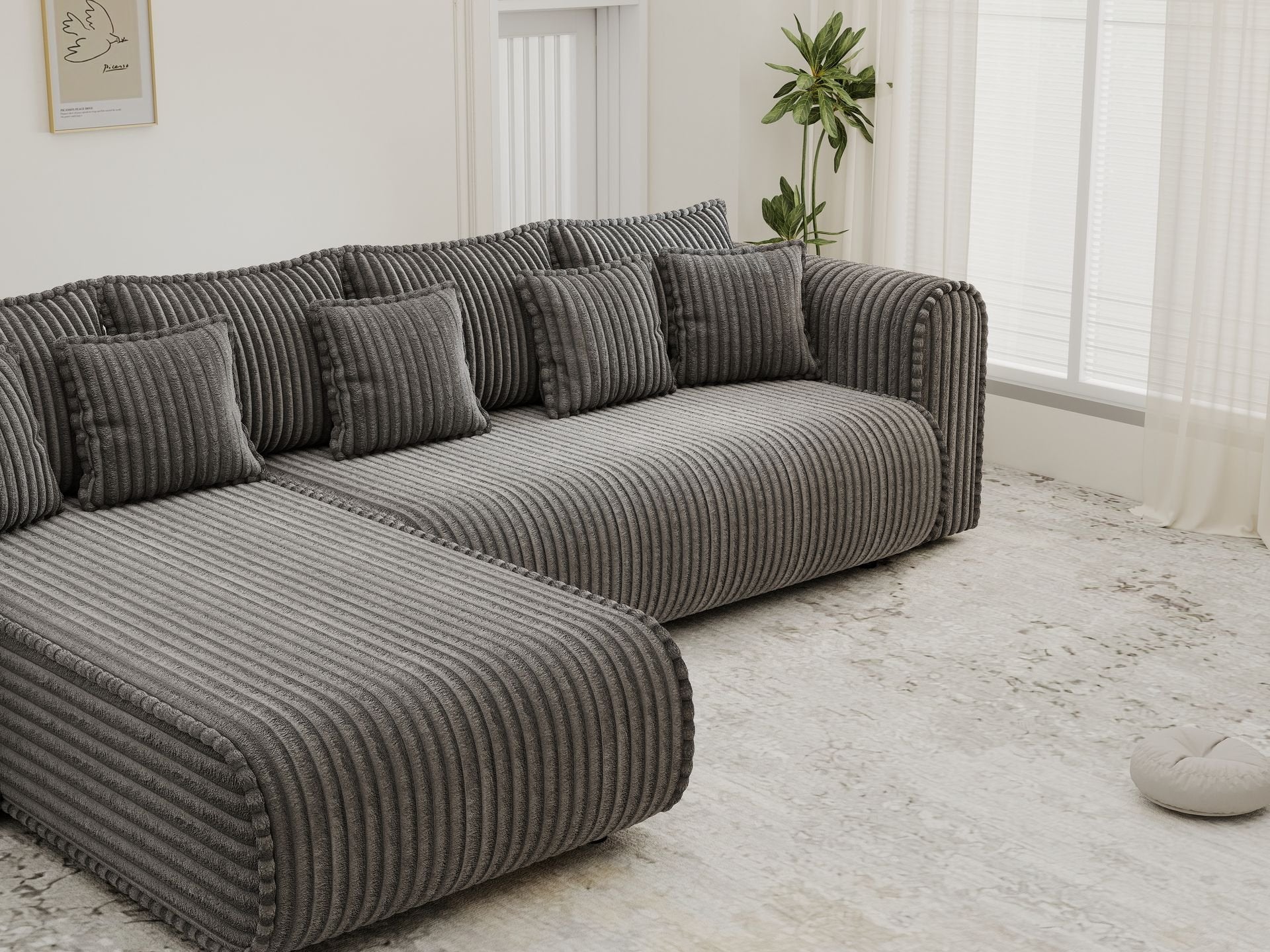 Colțar extensibil dumonde cu ladă de depozitare si sezut confortabil din spuma high-density, Monaco XL Tilia Grafit 340x185 cm