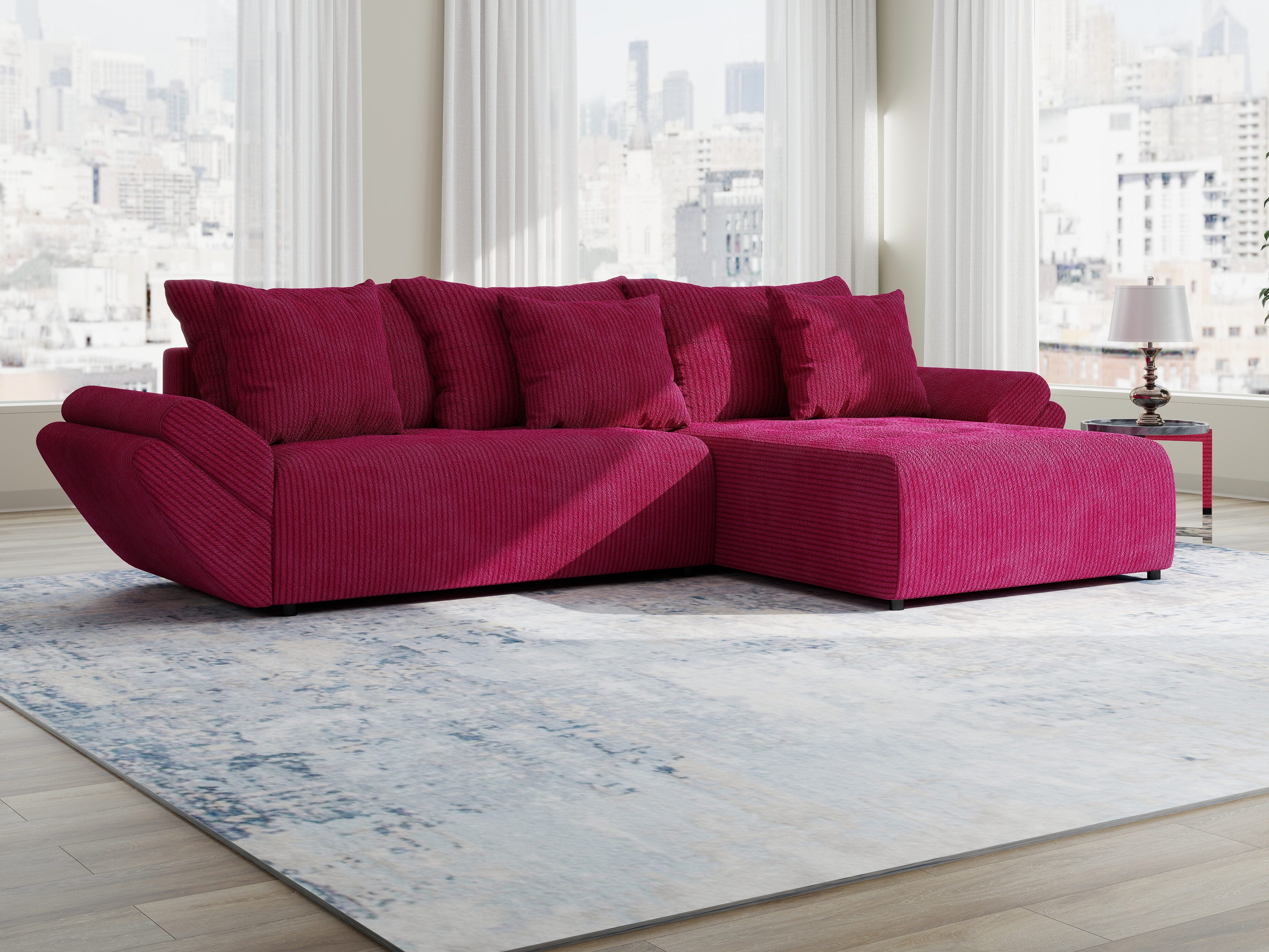 Colțar extensibil dumonde cu ladă de depozitare si sezut confortabil din spuma HR, Berlin Zoom Rosu 280x185 cm II