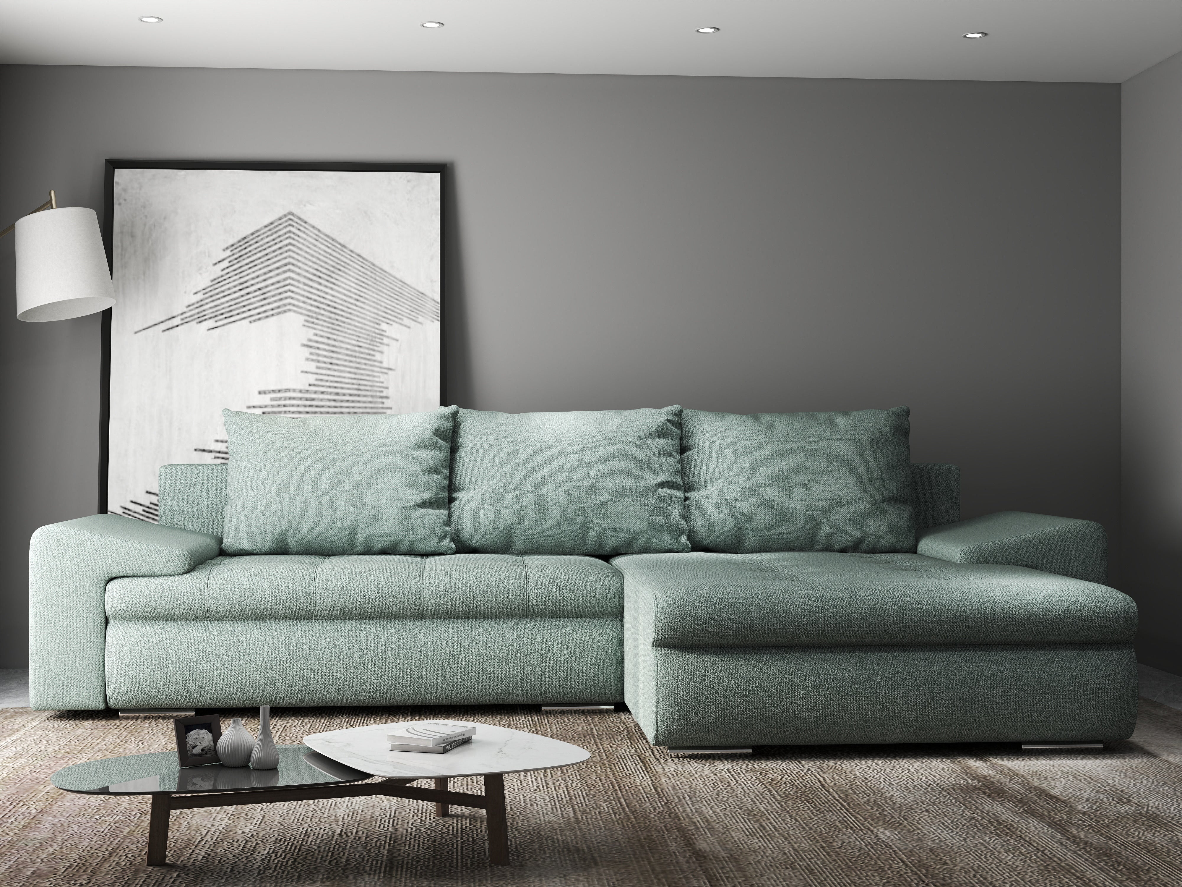 Colțar extensibil dumonde cu ladă de depozitare si sezut confortabil din spuma HR, Leonardo Enjoy Mint 260x185 cm II Fabrica