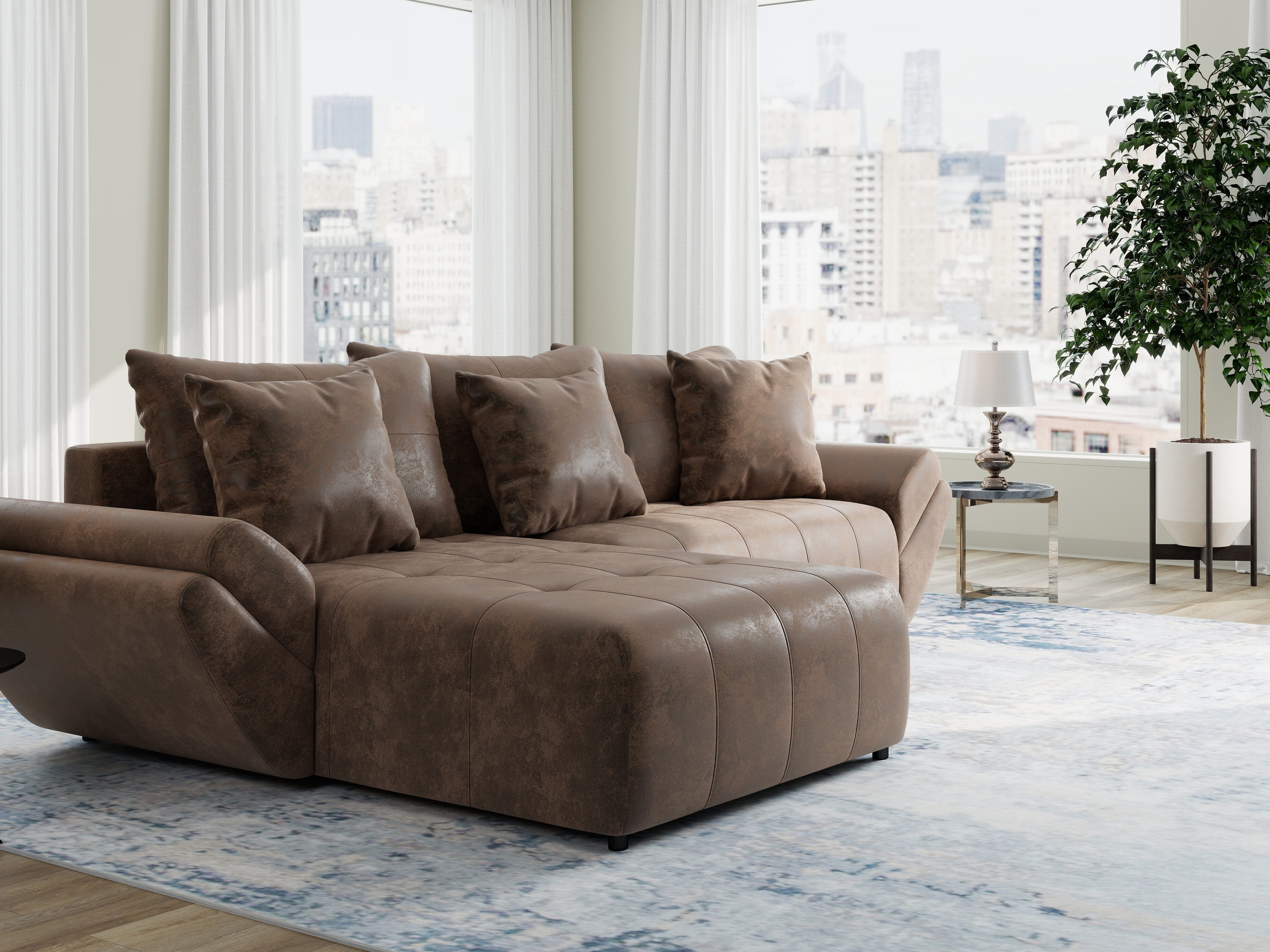 Colțar extensibil dumonde cu ladă de depozitare si sezut confortabil din spuma HR, Berlin Madagaskar Maro 280x185 cm