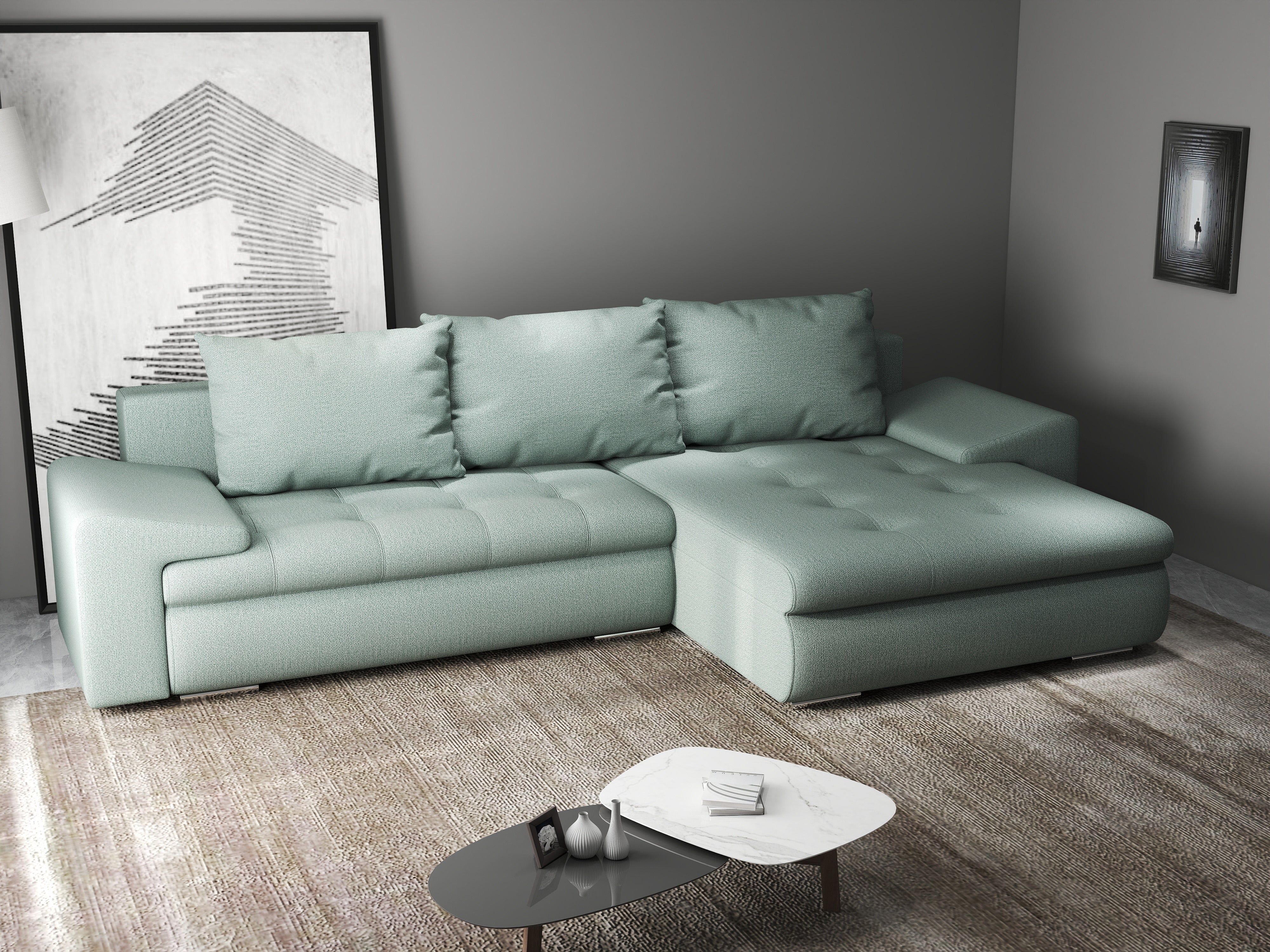 Colțar extensibil dumonde cu ladă de depozitare si sezut confortabil din spuma HR, Leonardo Enjoy Mint 260x185 cm II Fabrica