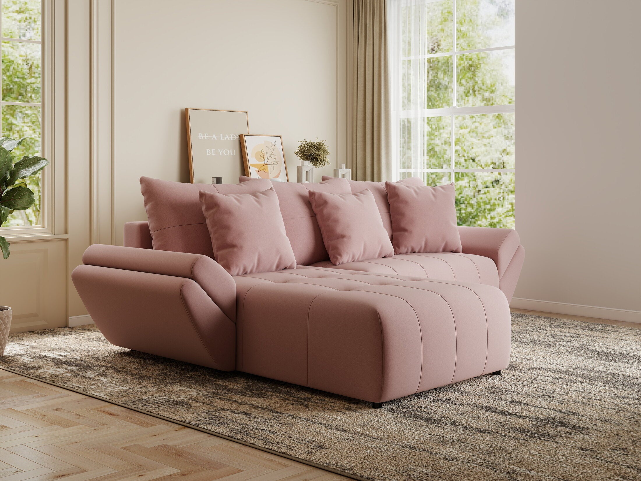 Colțar extensibil dumonde cu ladă de depozitare si sezut confortabil din spuma HR, Berlin Royal Roz 280x185 cm