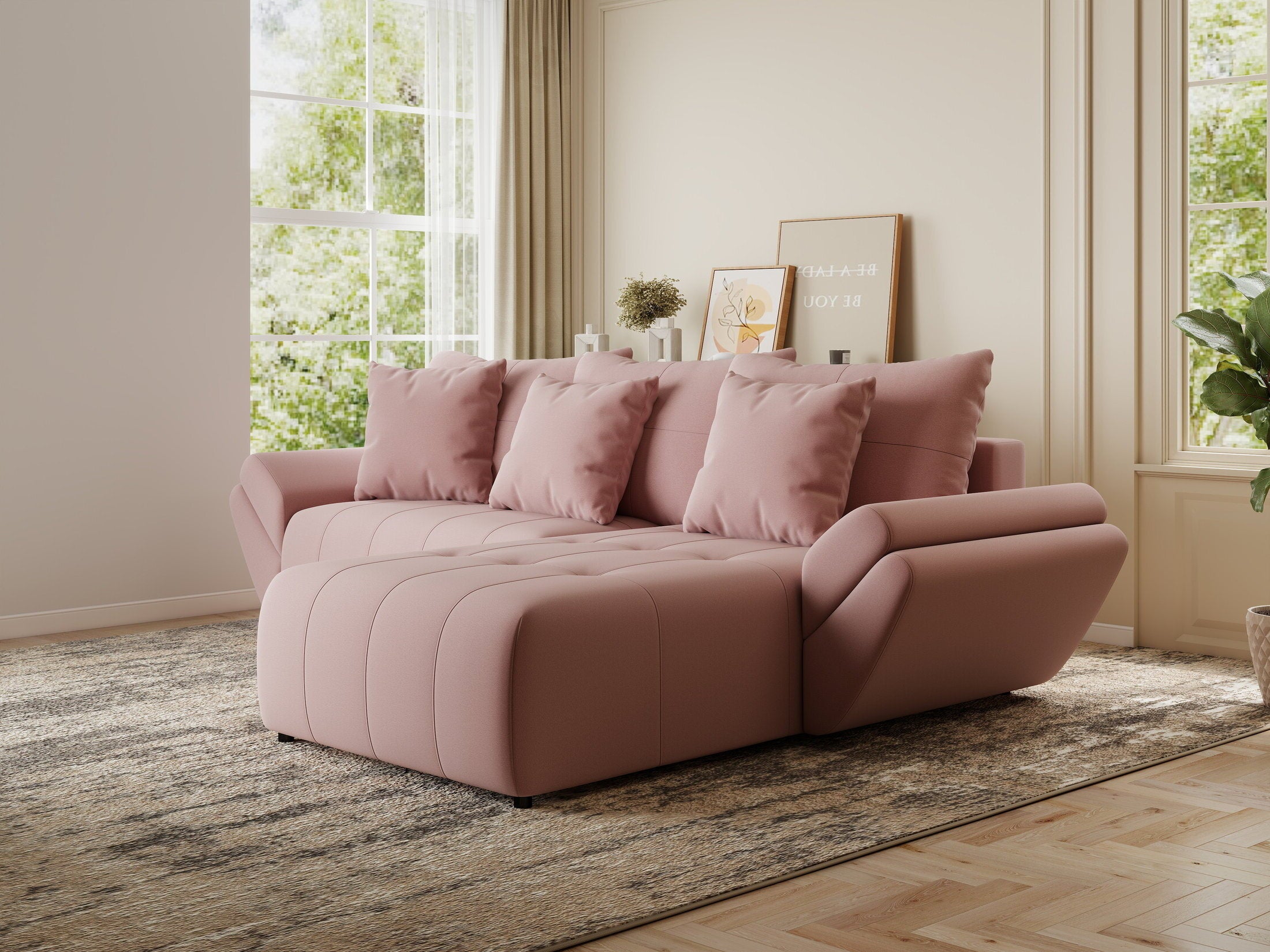 Colțar extensibil dumonde cu ladă de depozitare si sezut confortabil din spuma HR, Berlin Royal Roz 280x185 cm II