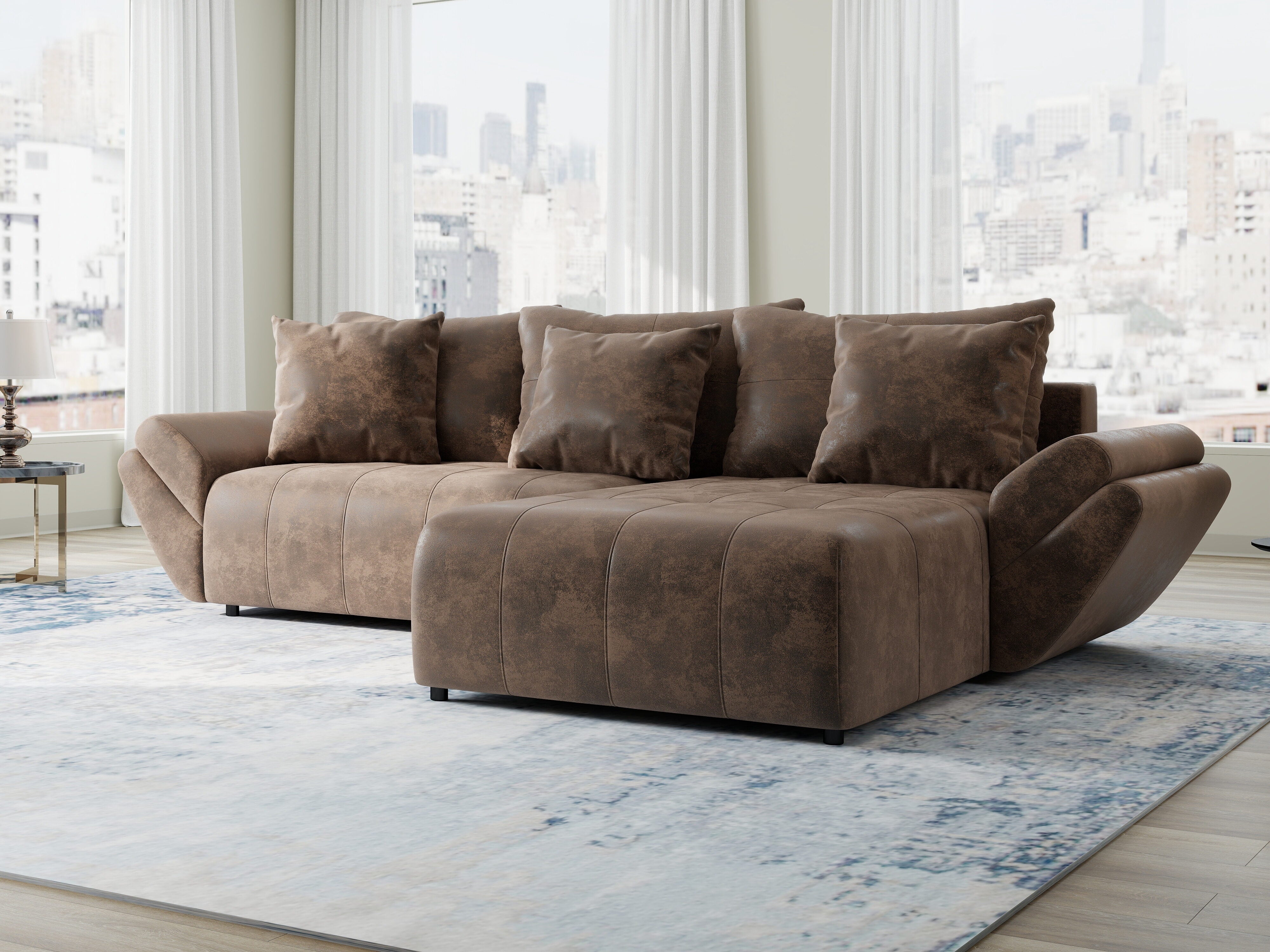 Colțar extensibil dumonde cu ladă de depozitare si sezut confortabil din spuma HR, Berlin Madagaskar Maro 280x185 cm II