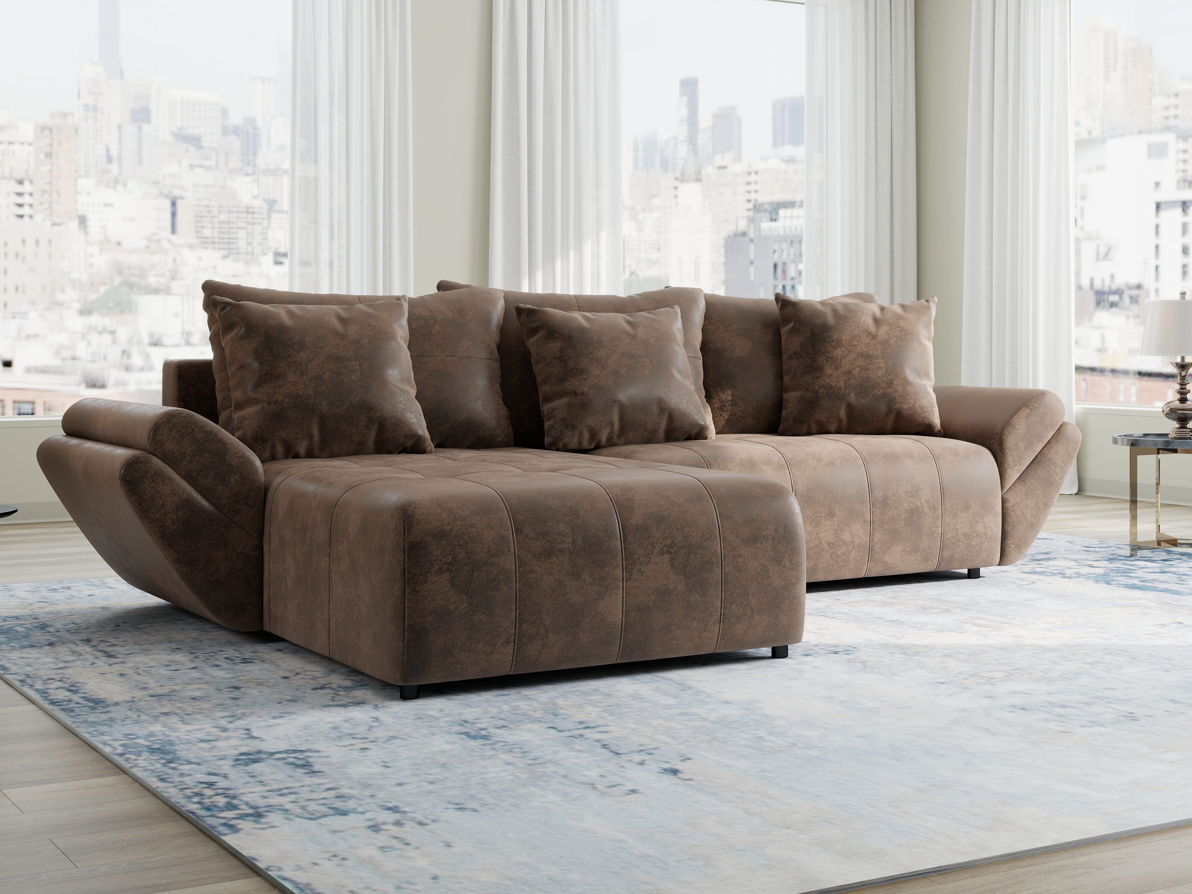 Colțar extensibil dumonde cu ladă de depozitare si sezut confortabil din spuma HR, Berlin Madagaskar Maro 280x185 cm