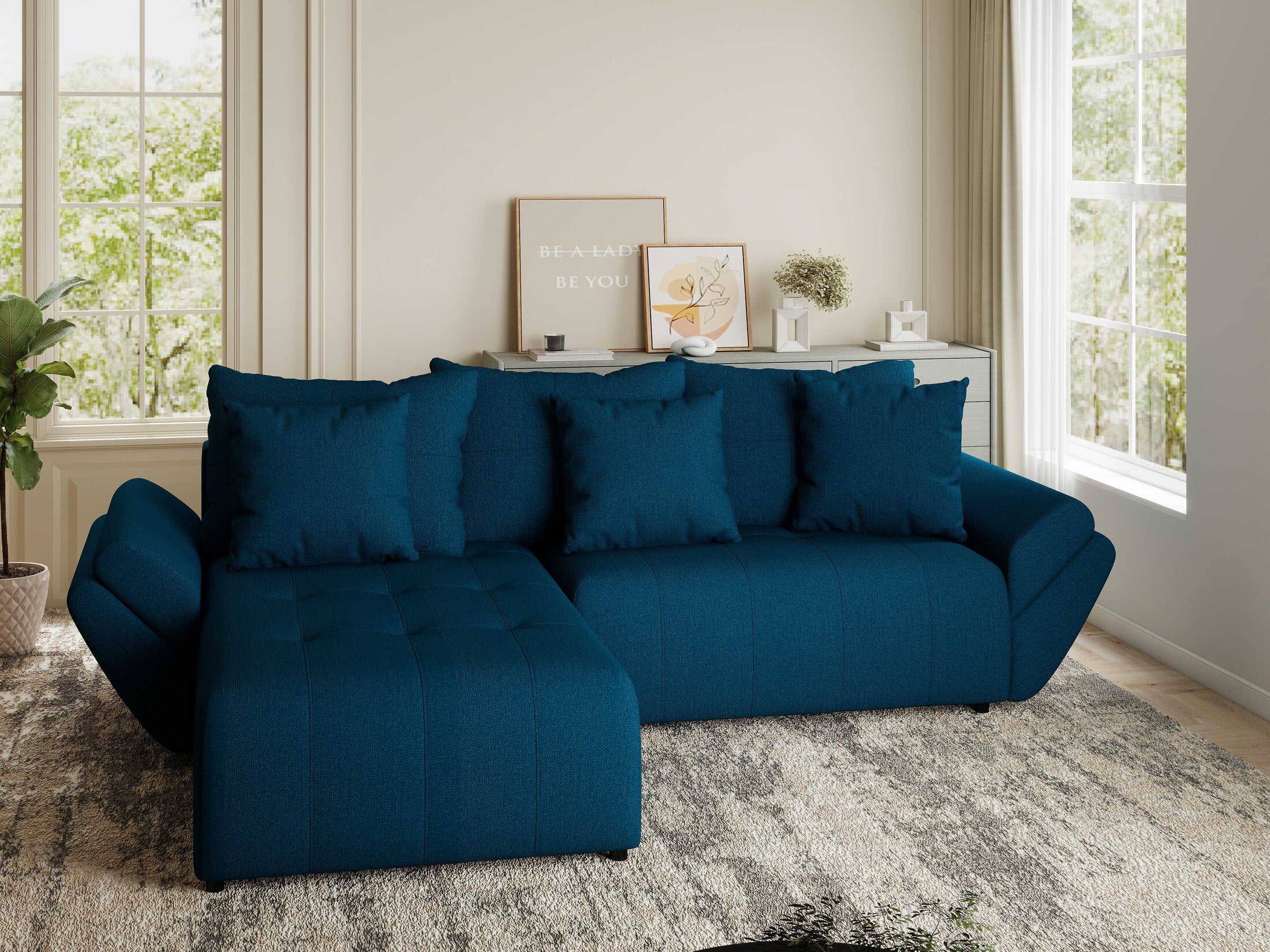 Colțar extensibil dumonde cu ladă de depozitare si sezut confortabil din spuma HR, Berlin Enjoy Verde Petrol 280x185 cm