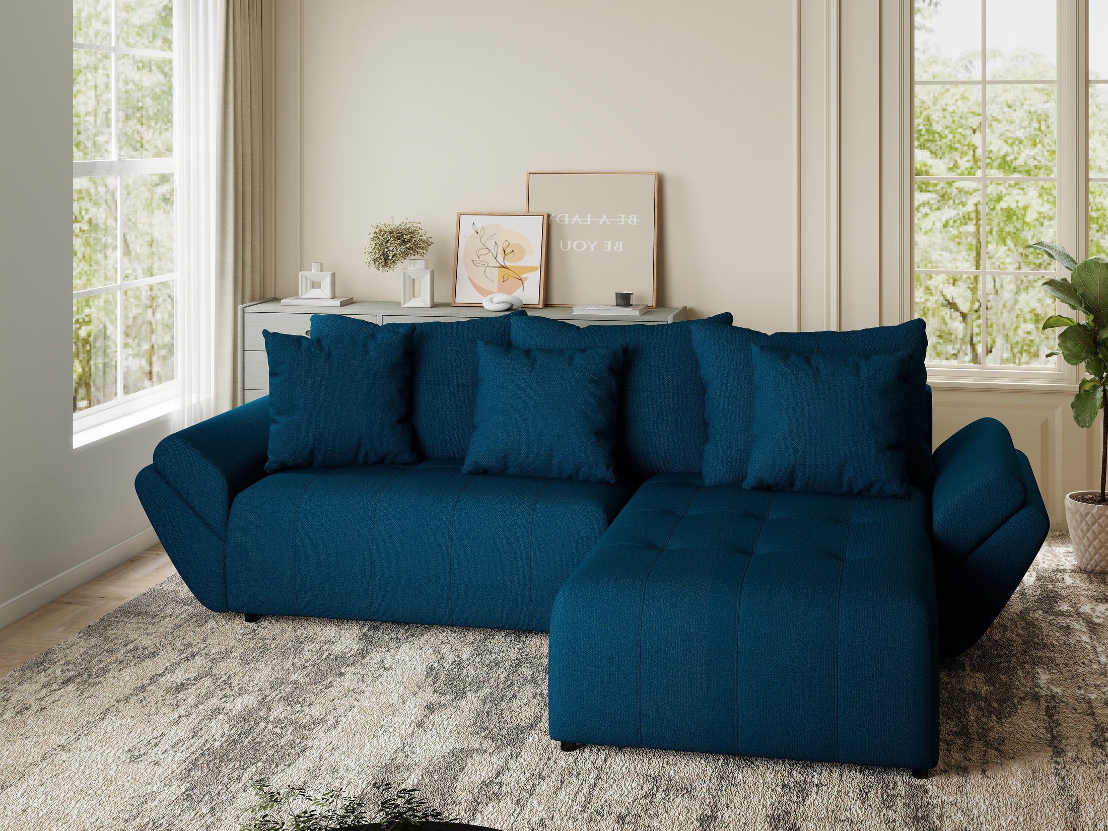 Colțar extensibil dumonde cu ladă de depozitare si sezut confortabil din spuma HR, Berlin Enjoy Verde Petrol 280x185 cm II