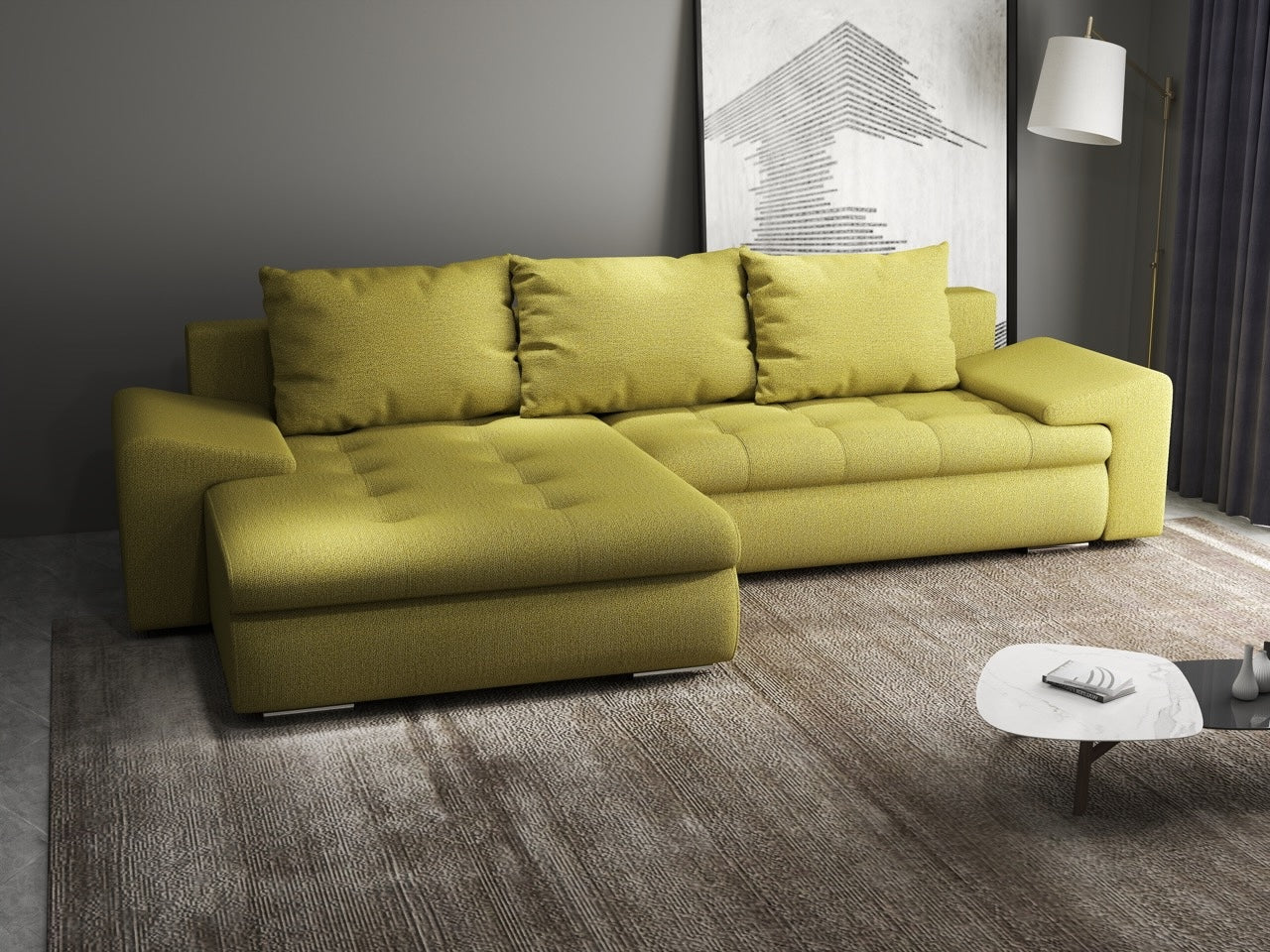 Colțar extensibil dumonde cu ladă de depozitare si sezut confortabil din spuma HR, Leonardo Enjoy Verde 260x185 cm Fabrica