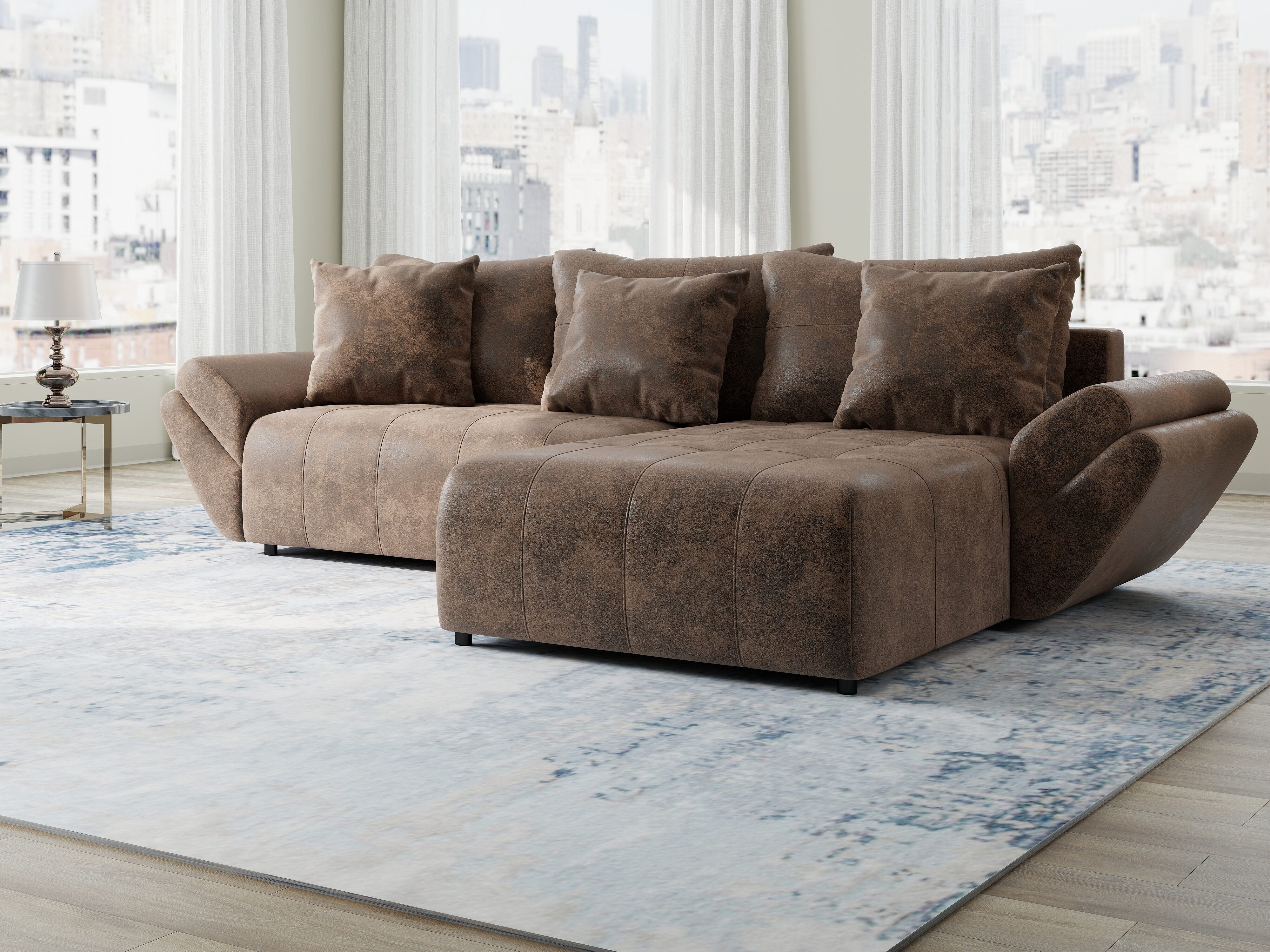 Colțar extensibil dumonde cu ladă de depozitare si sezut confortabil din spuma HR, Berlin Madagaskar Maro 280x185 cm II