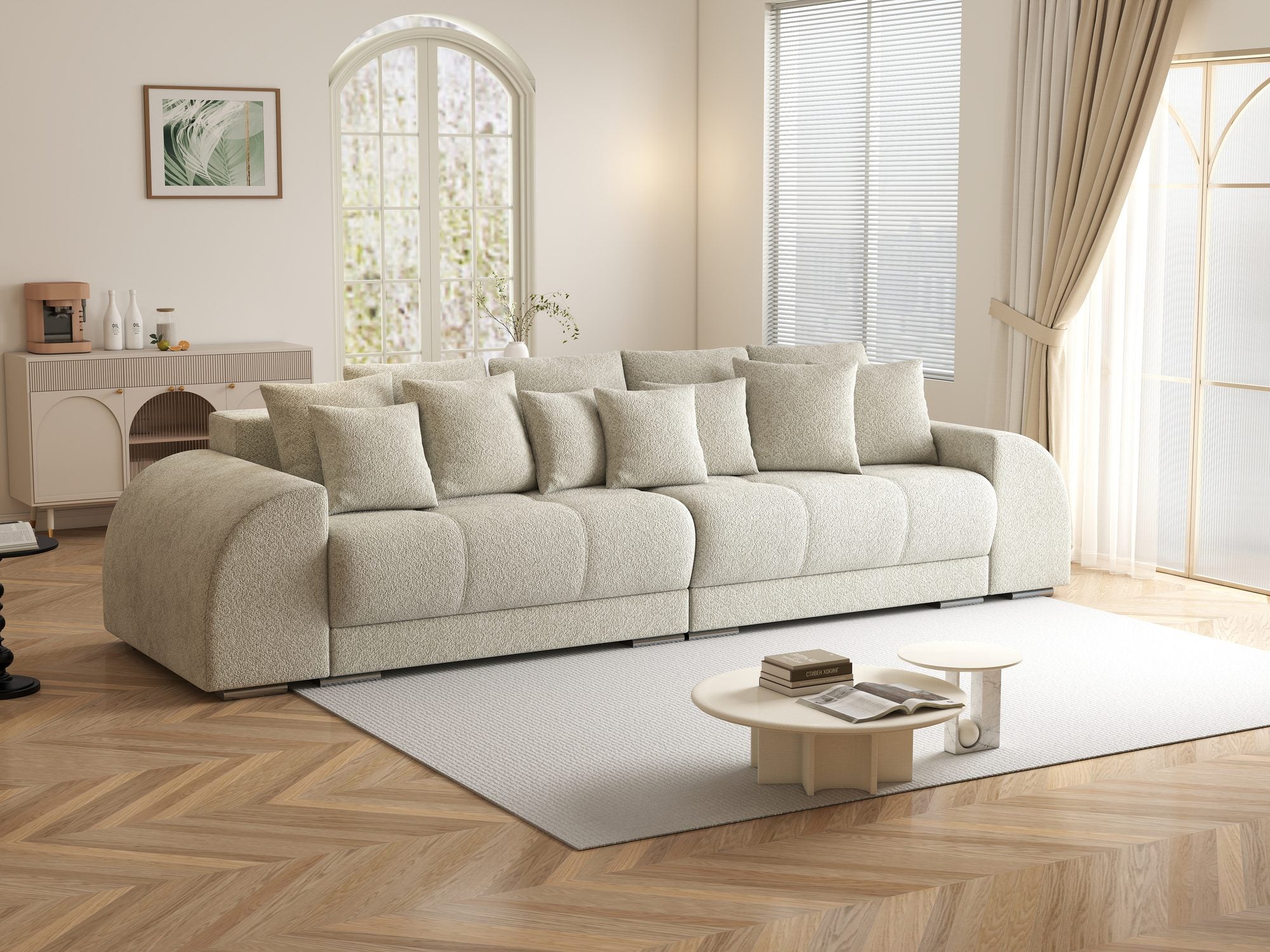 Canapea extensibilă dumonde cu 2 lăzi de depozitare si sezut confortabil din spuma high-density, Verona Arena Bej 20 310x100 cm
