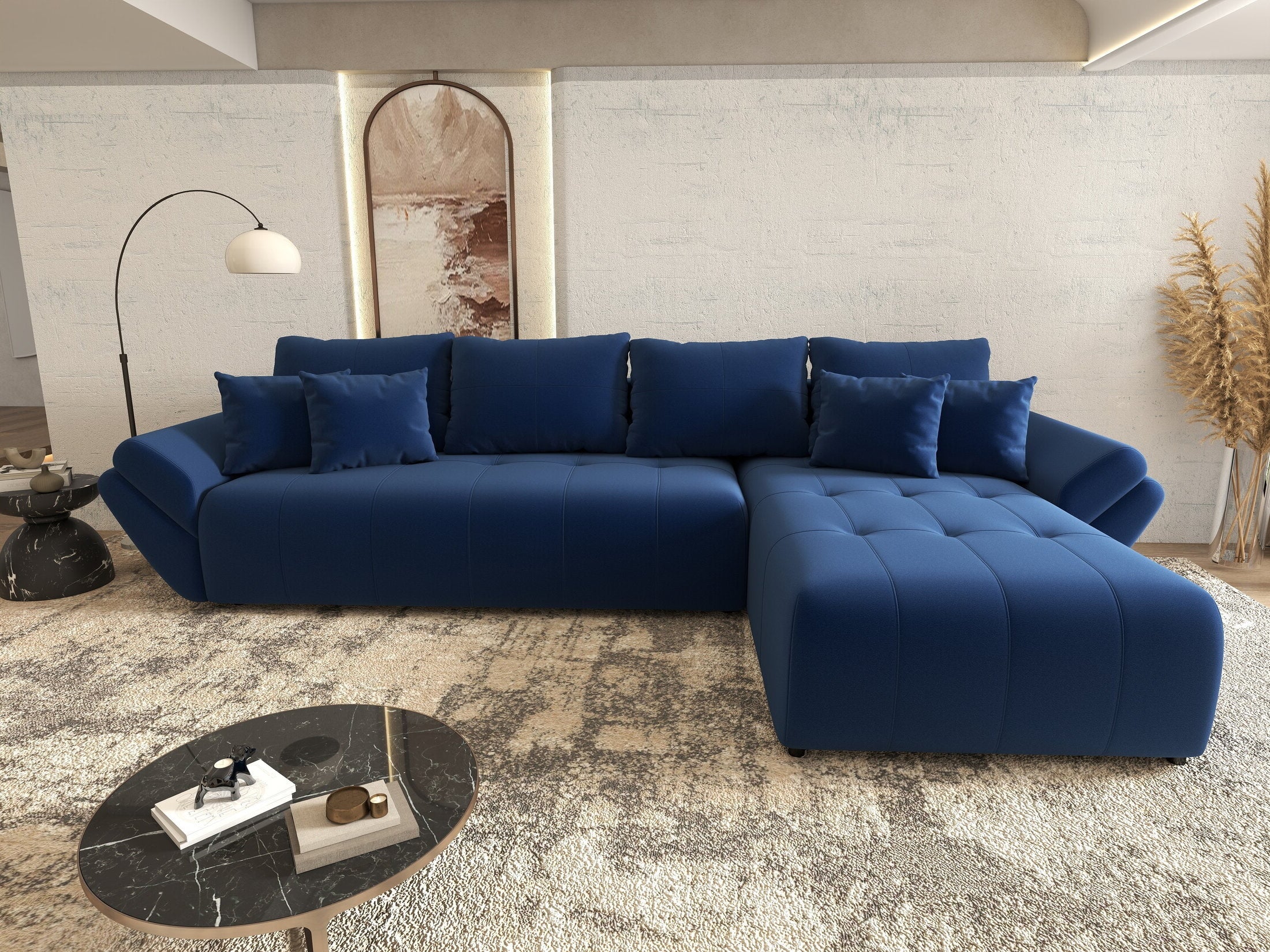 Colțar extensibil dumonde cu ladă de depozitare si sezut confortabil din spuma HR, Berlin XL Royal Albastru 350x185 cm II