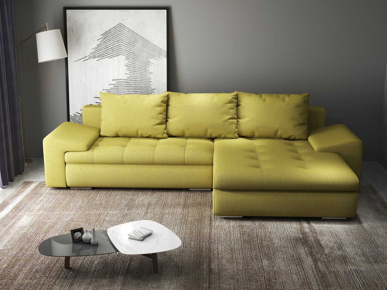 Colțar extensibil dumonde cu ladă de depozitare si sezut confortabil din spuma HR, Leonardo Enjoy Verde 260x185 cm II Fabrica