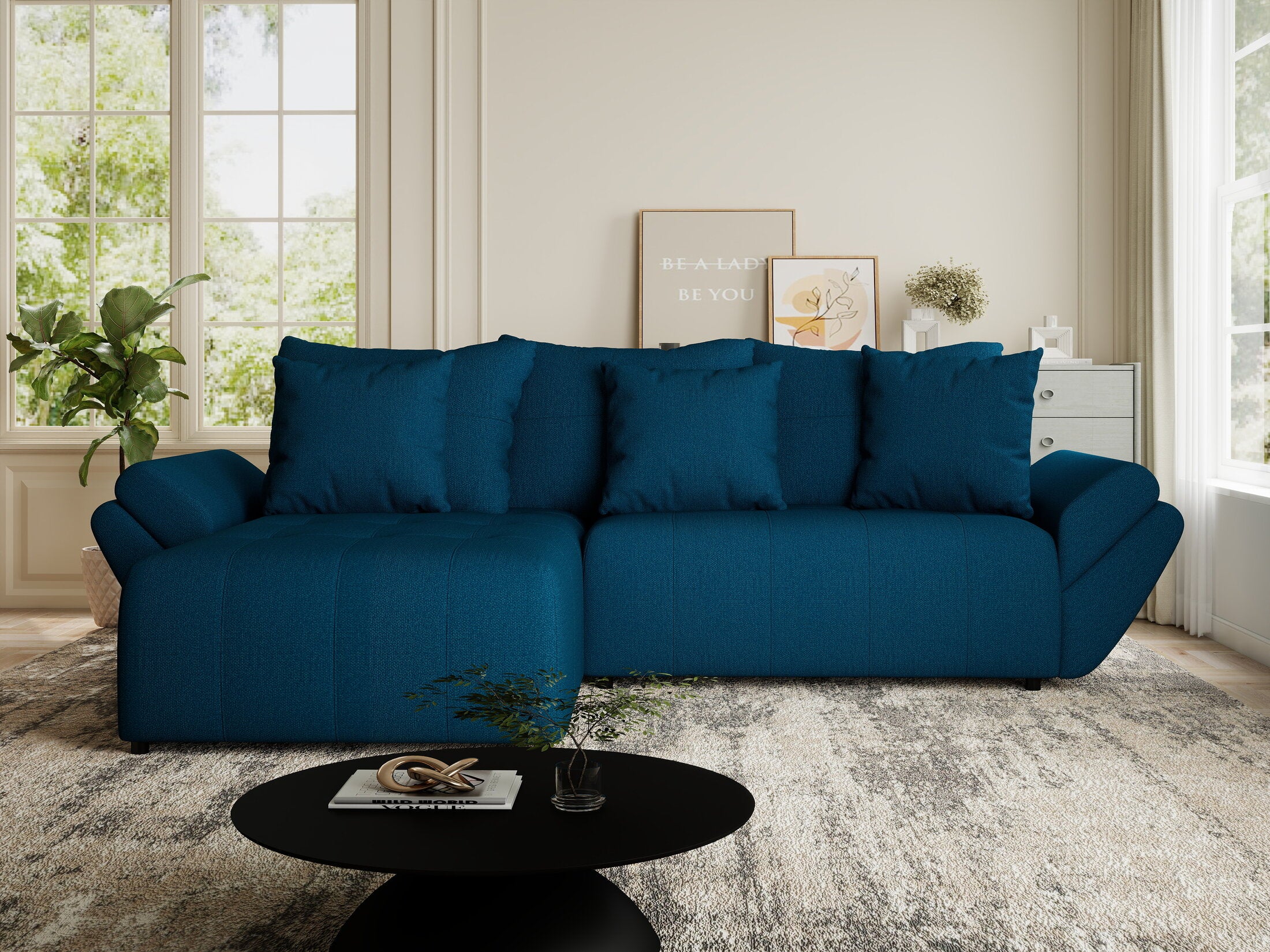 Colțar extensibil dumonde cu ladă de depozitare si sezut confortabil din spuma HR, Berlin Enjoy Verde Petrol 280x185 cm