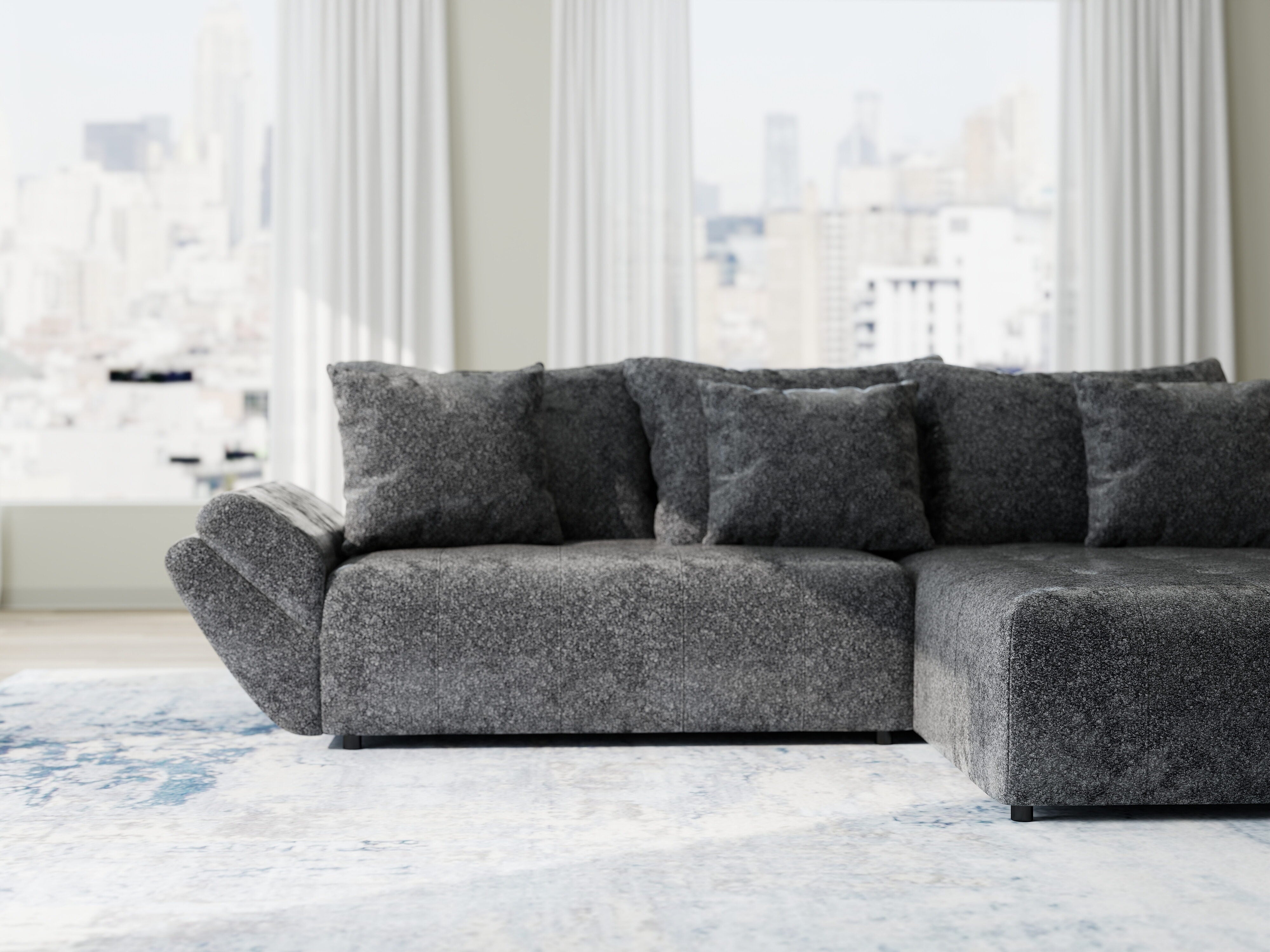 Colțar extensibil dumonde cu ladă de depozitare si sezut confortabil din spuma HR, Berlin Euphoria Negru 280x185 cm II