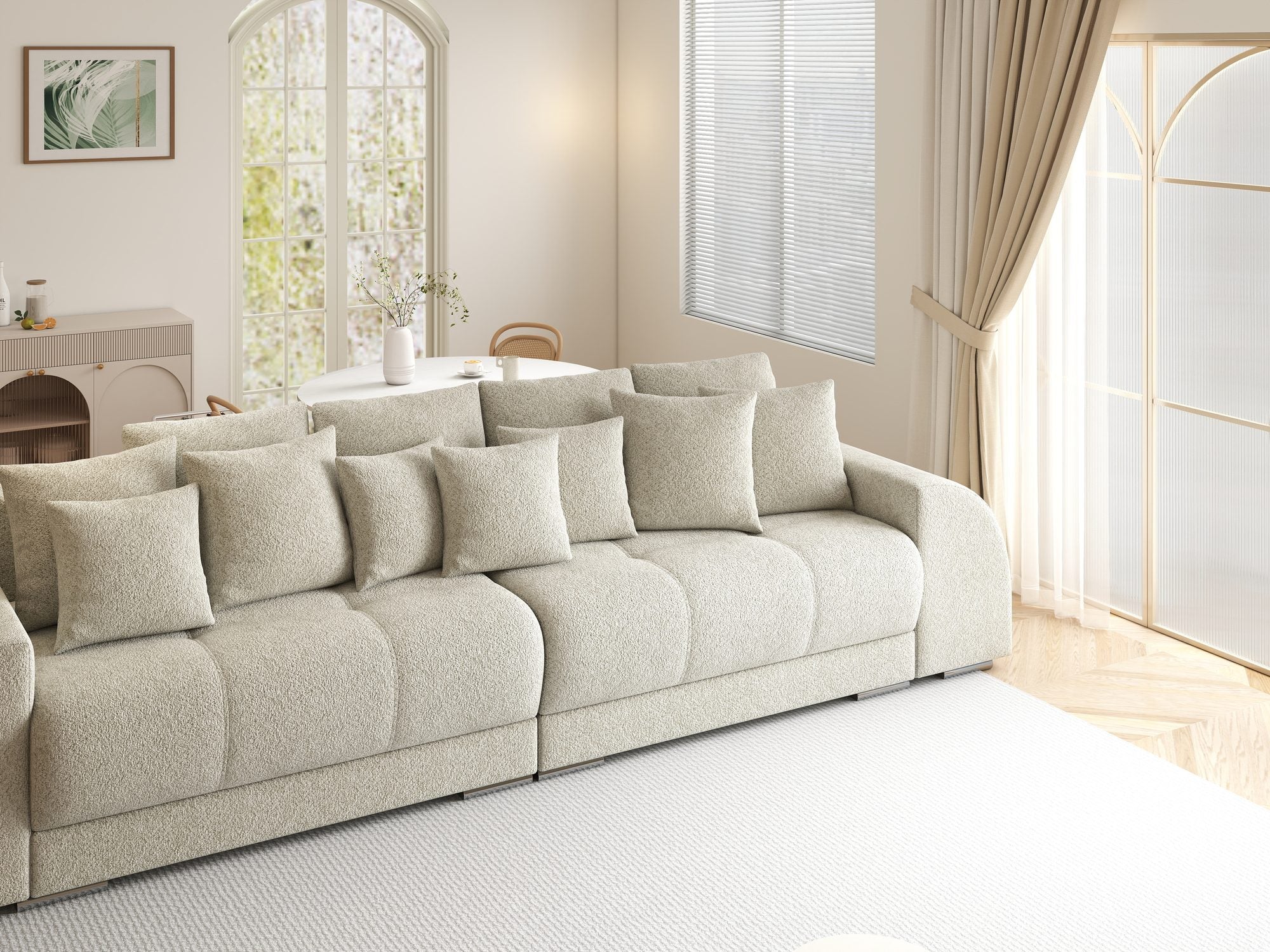 Canapea extensibilă dumonde cu 2 lăzi de depozitare si sezut confortabil din spuma high-density, Verona Arena Bej 20 310x100 cm