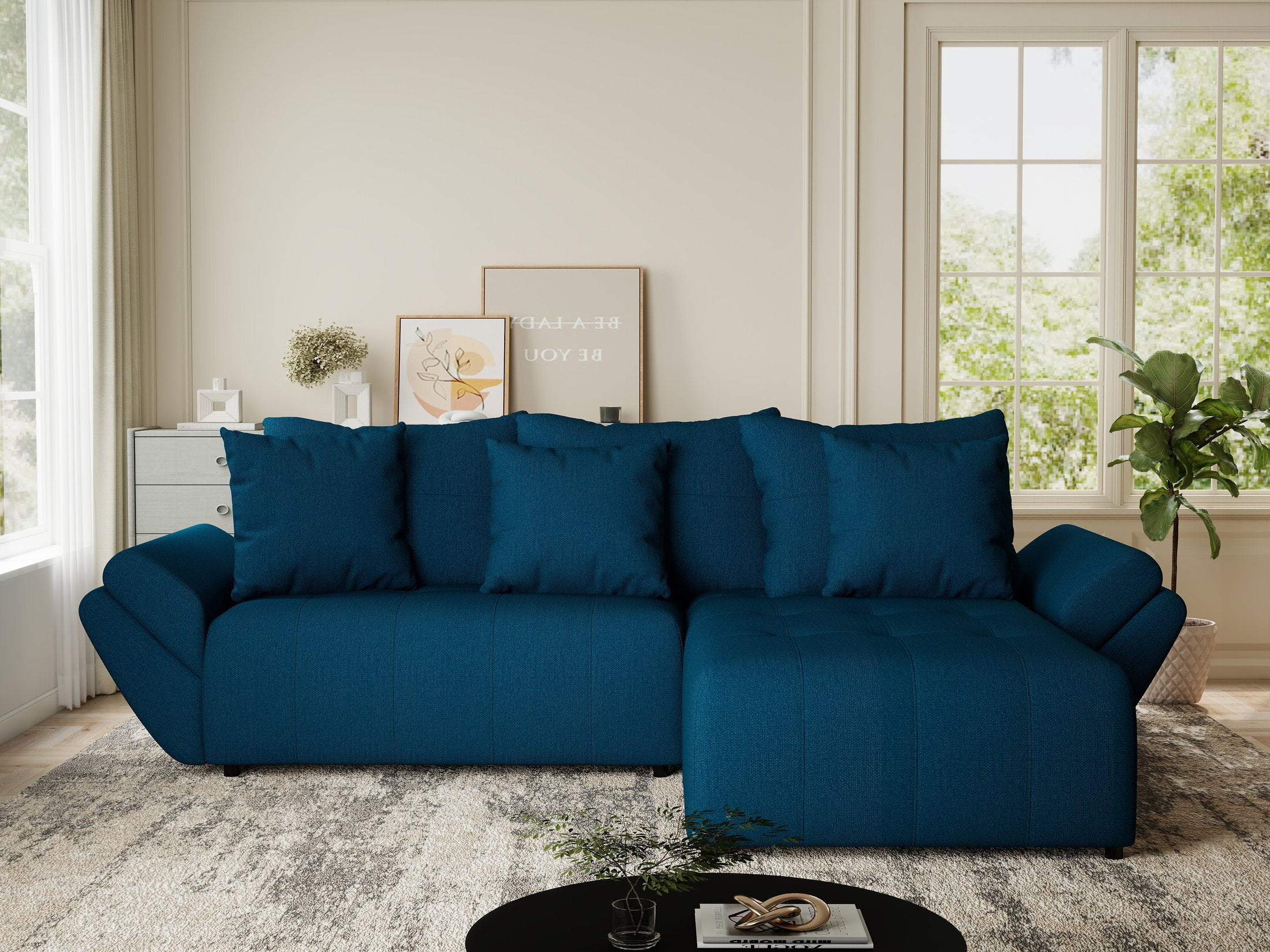 Colțar extensibil dumonde cu ladă de depozitare si sezut confortabil din spuma HR, Berlin Enjoy Verde Petrol 280x185 cm II