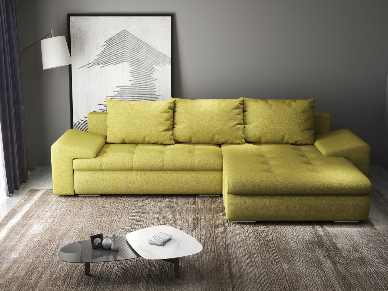 Colțar extensibil dumonde cu ladă de depozitare si sezut confortabil din spuma HR, Leonardo Enjoy Verde 260x185 cm II Fabrica