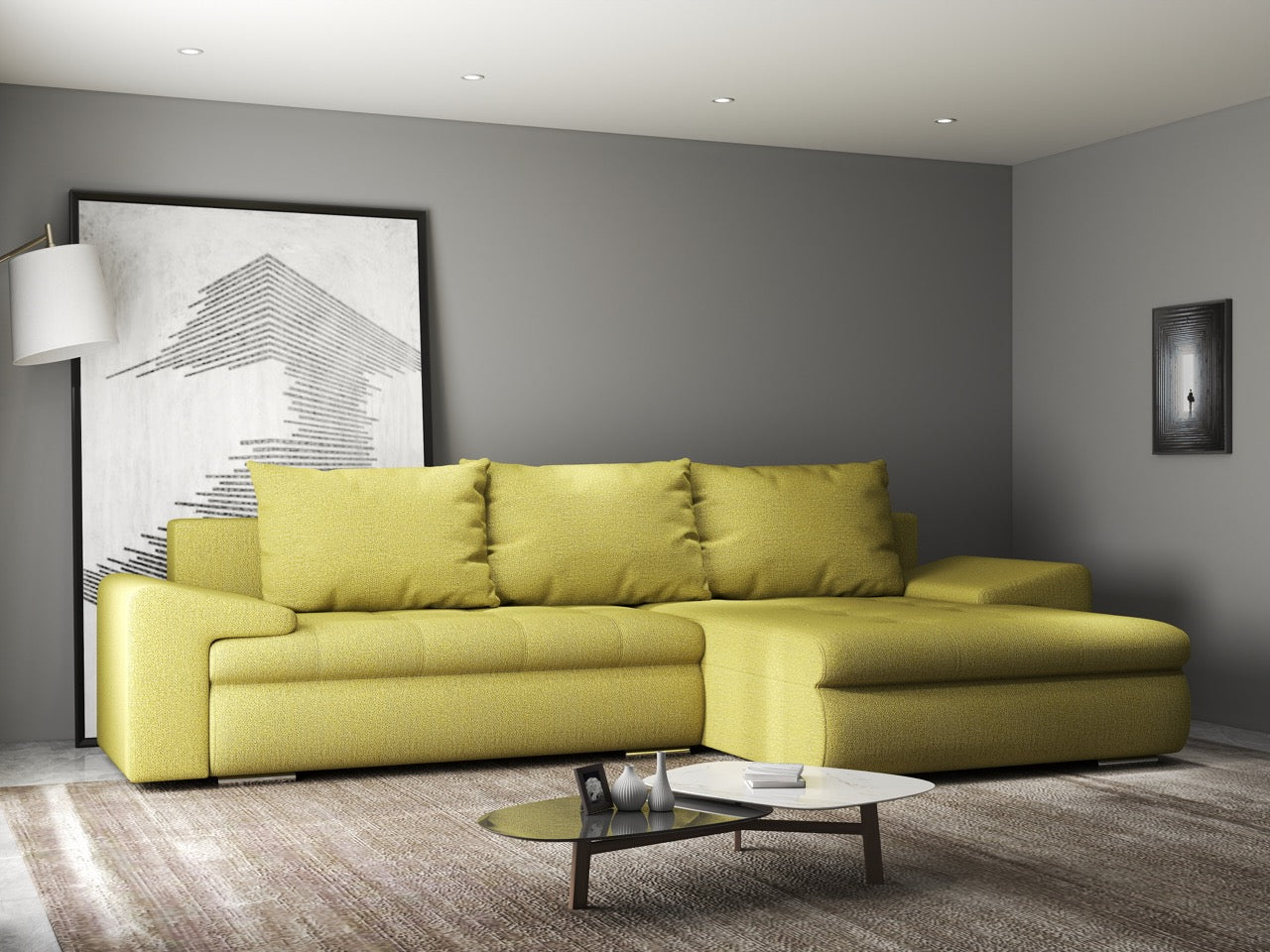 Colțar extensibil dumonde cu ladă de depozitare si sezut confortabil din spuma HR, Leonardo Enjoy Verde 260x185 cm II Fabrica