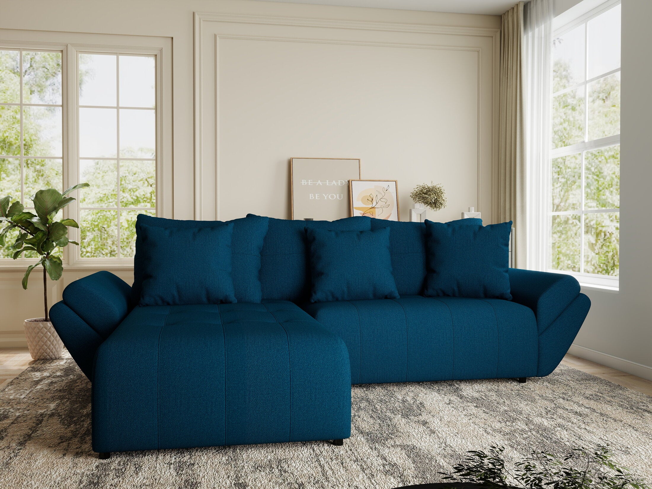 Colțar extensibil dumonde cu ladă de depozitare si sezut confortabil din spuma HR, Berlin Enjoy Verde Petrol 280x185 cm