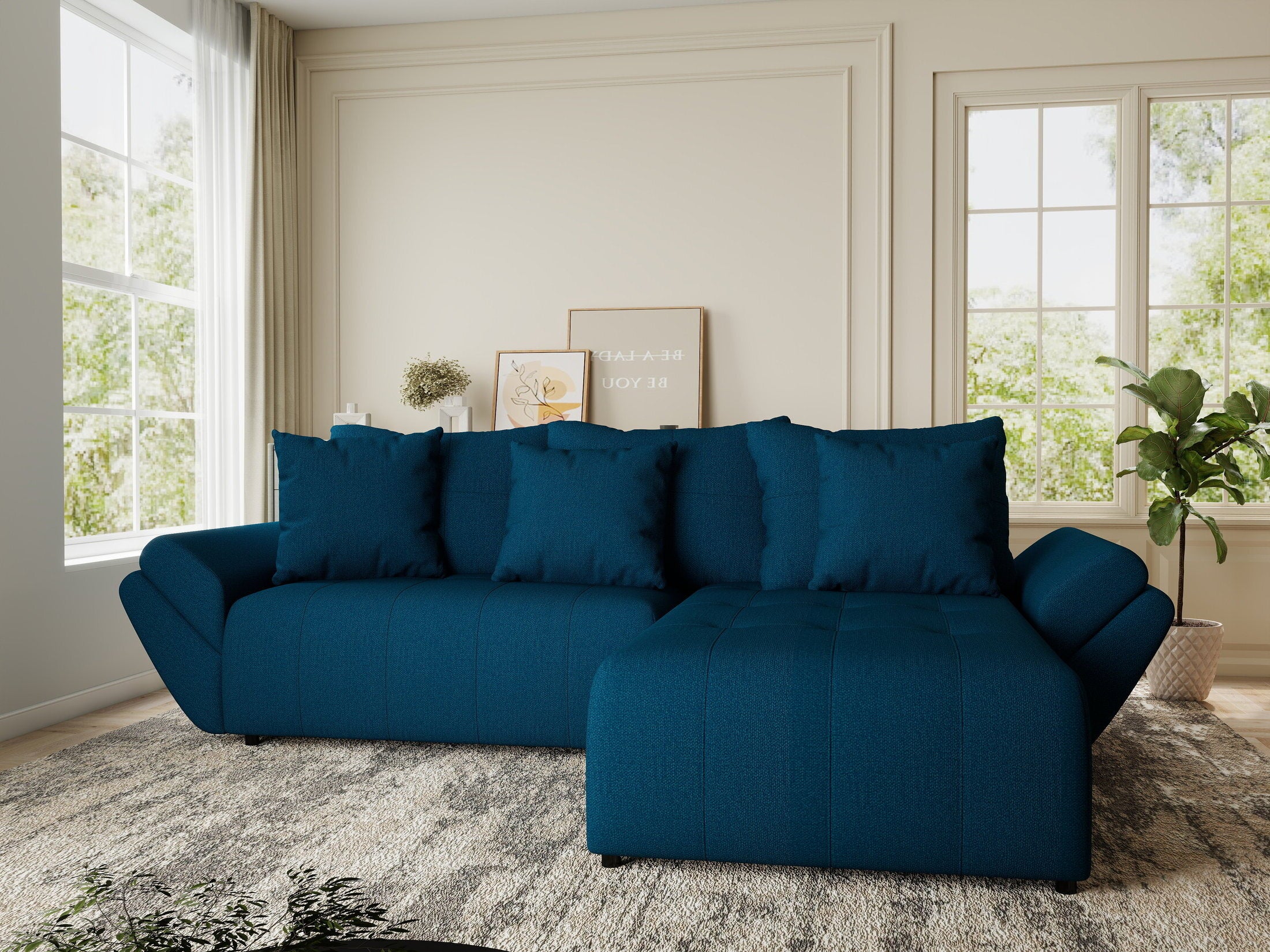 Colțar extensibil dumonde cu ladă de depozitare si sezut confortabil din spuma HR, Berlin Enjoy Verde Petrol 280x185 cm II