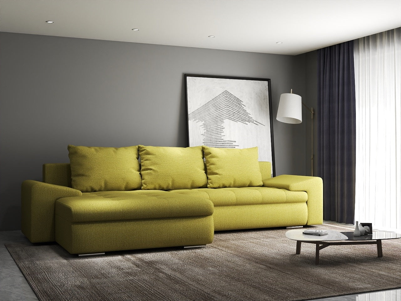 Colțar extensibil dumonde cu ladă de depozitare si sezut confortabil din spuma HR, Leonardo Enjoy Verde 260x185 cm Fabrica