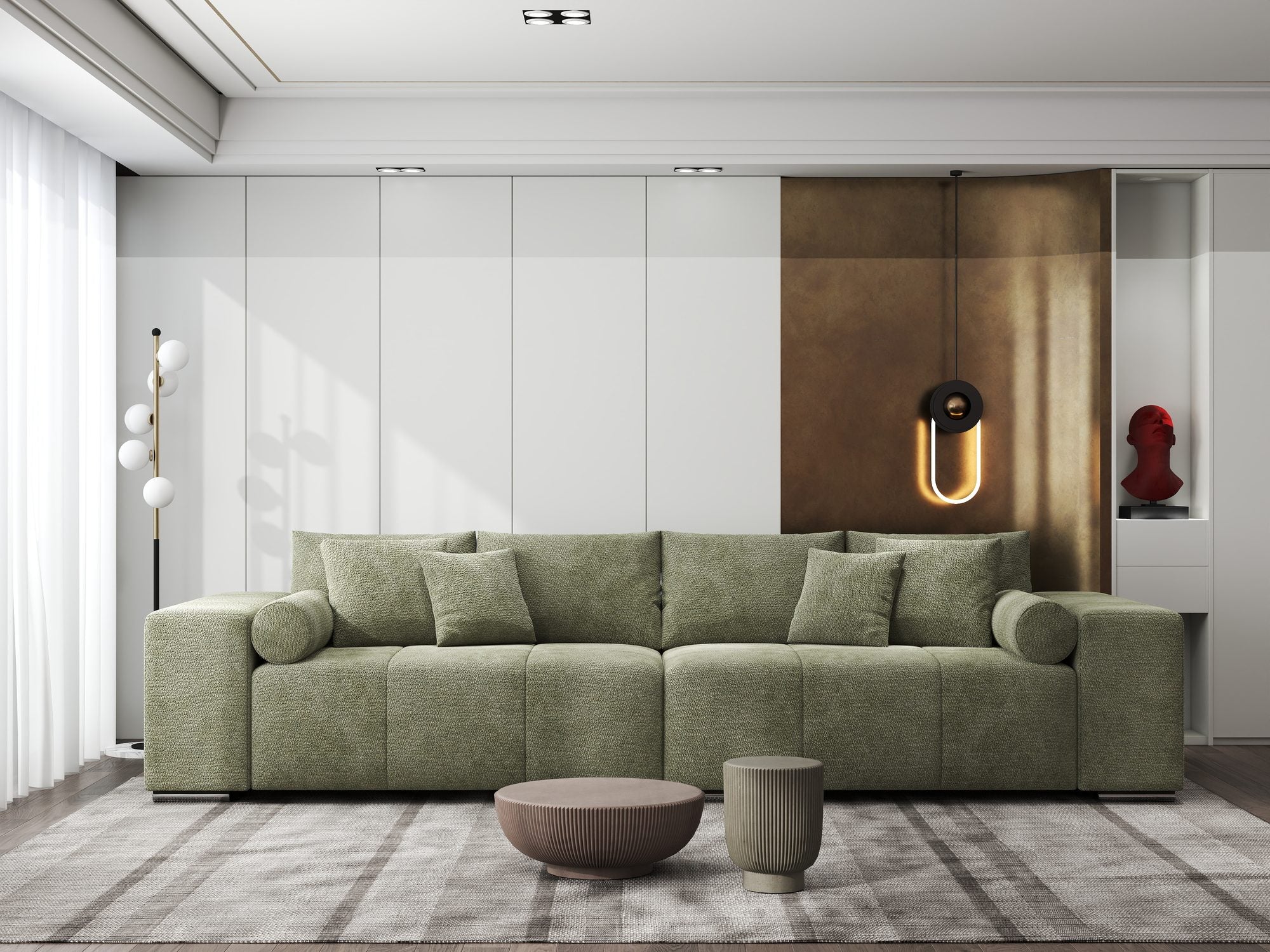 Canapea extensibilă dumonde cu ladă de depozitare si sezut confortabil din spuma high-density, Marbela XXL Vibe Olive 38 290x100 cm