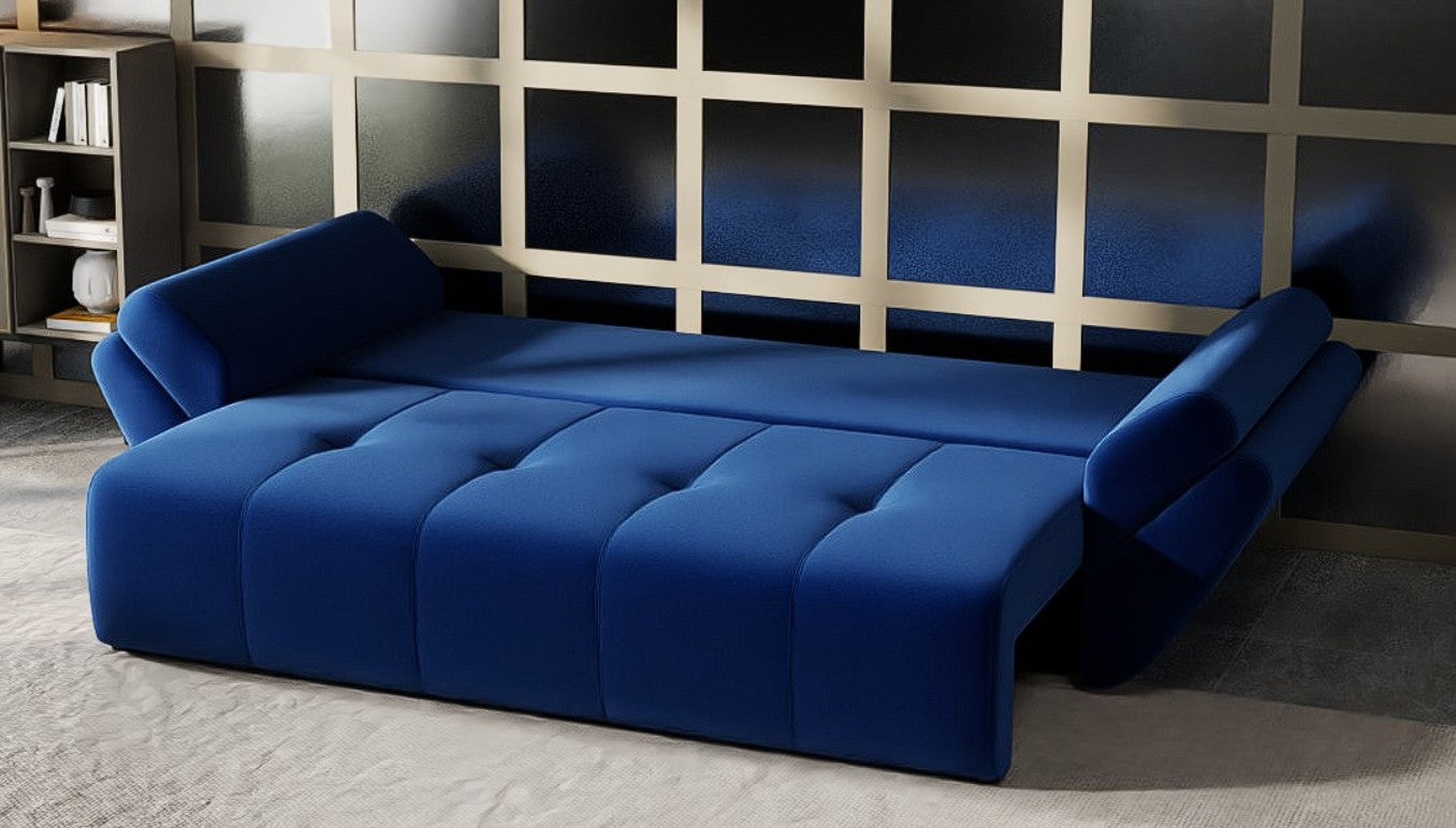 Canapea extensibilă dumonde cu ladă de depozitare si sezut confortabil din spuma HR, Berlin Royal Blue 250x100 cm Fabrica