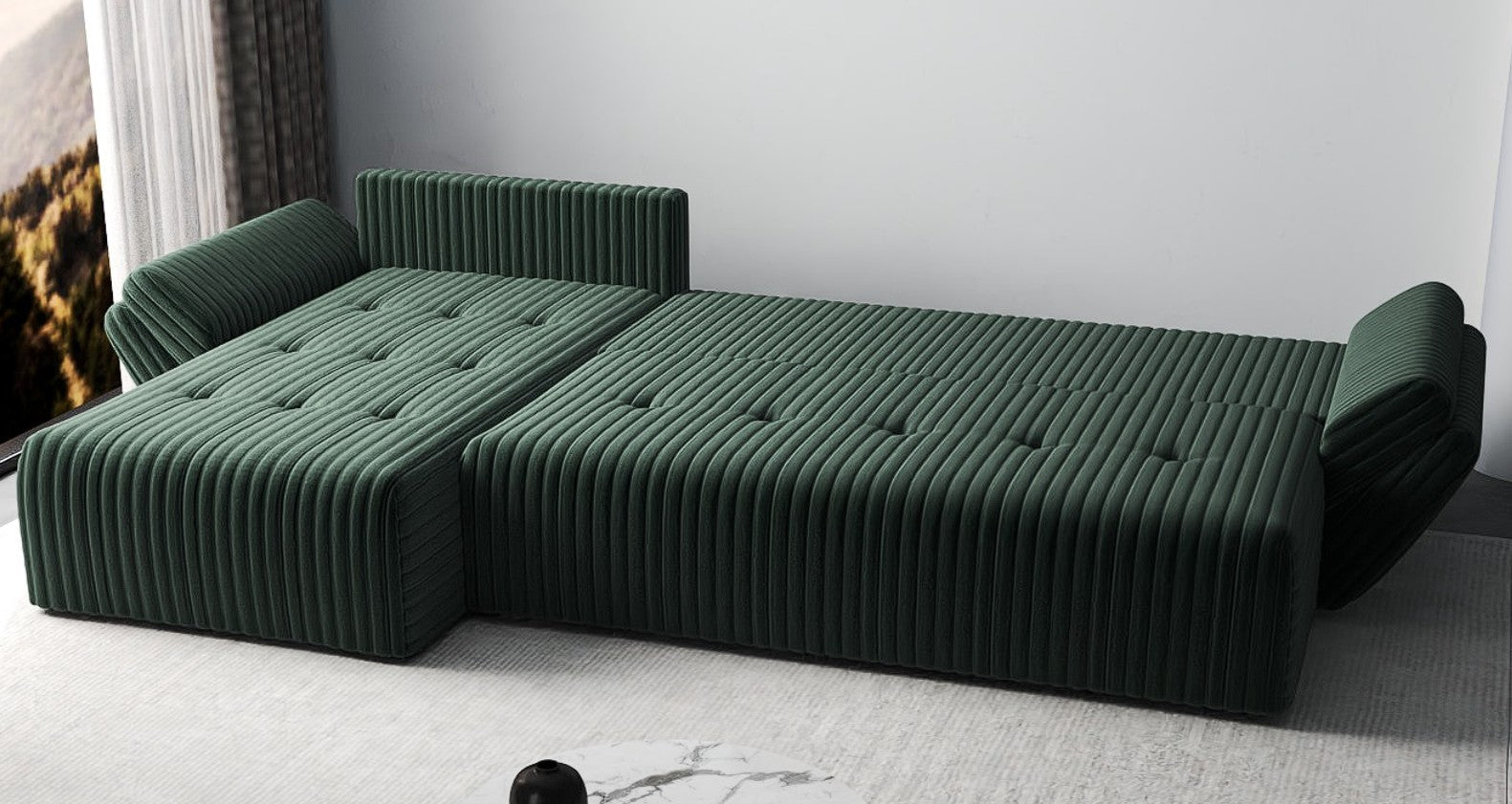 Colțar extensibil dumonde cu ladă de depozitare si sezut confortabil din spuma HR, Berlin XL Ambience Green 350x185 cm Fabrica