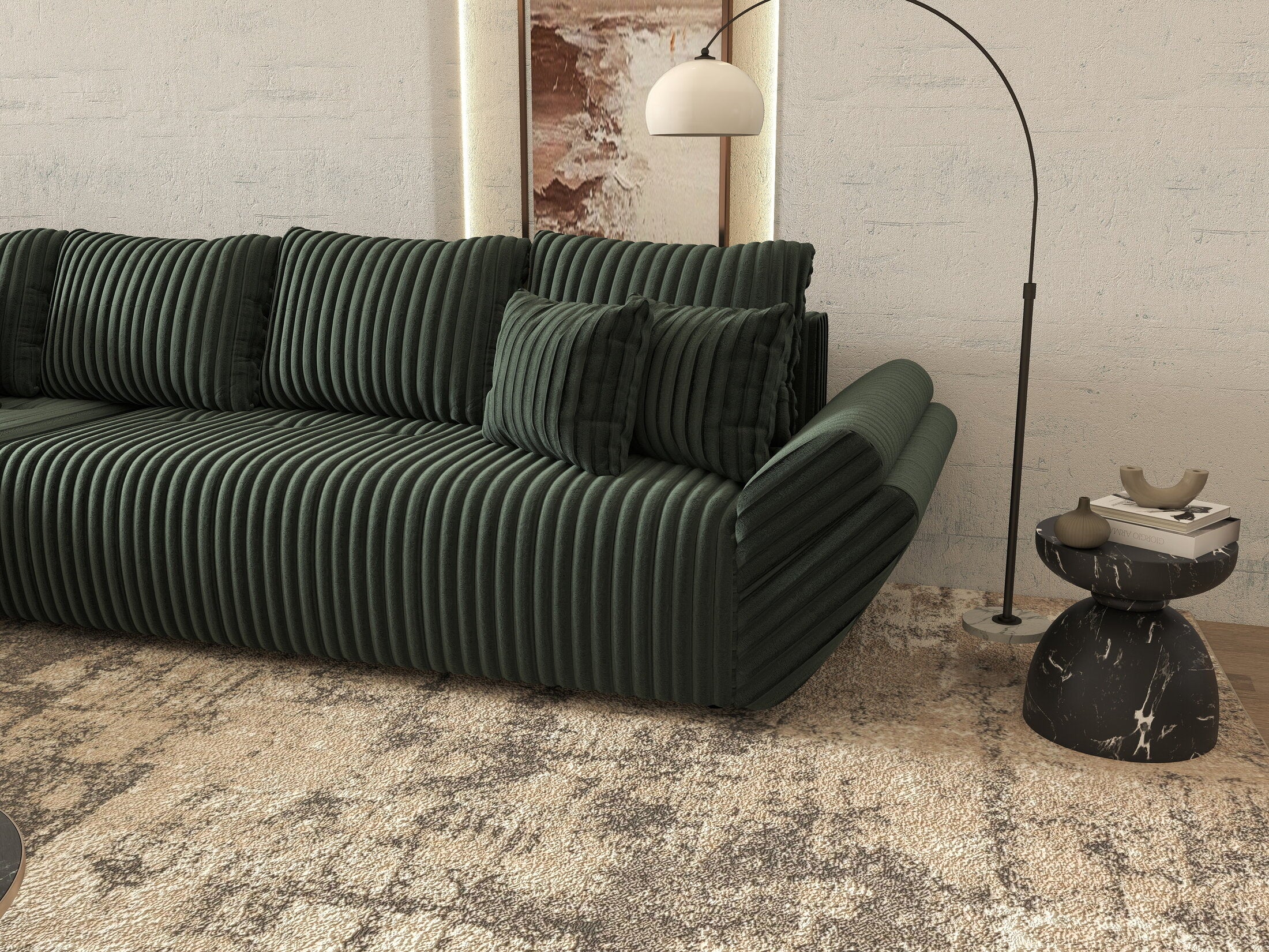 Colțar extensibil dumonde cu ladă de depozitare si sezut confortabil din spuma HR, Berlin XL Ambience Green 350x185 cm