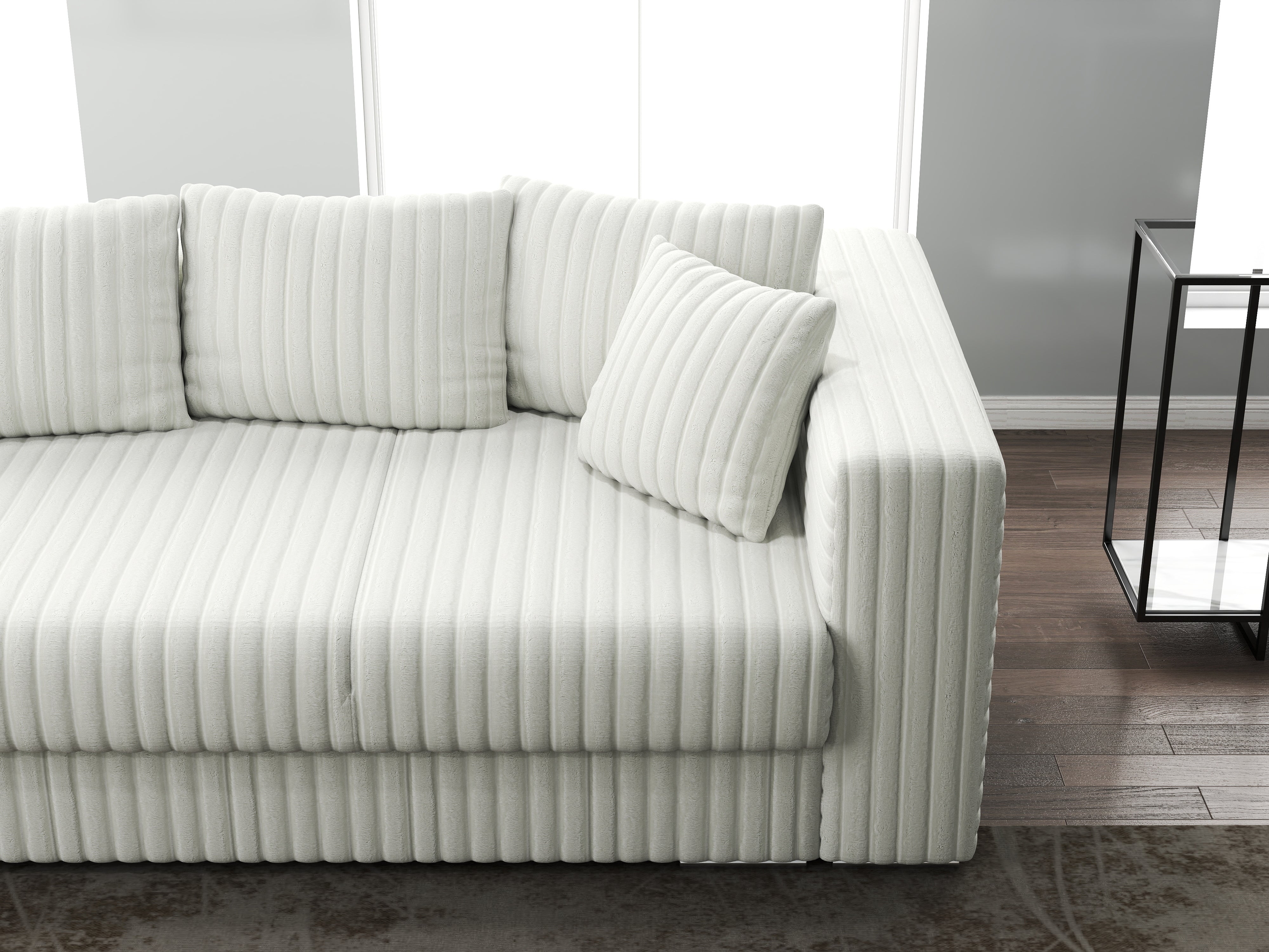 Canapea extensibilă dumonde cu ladă de depozitare si sezut confortabil din spuma HR, Gloria Ambience Ivory 240x100 cm Fabrica