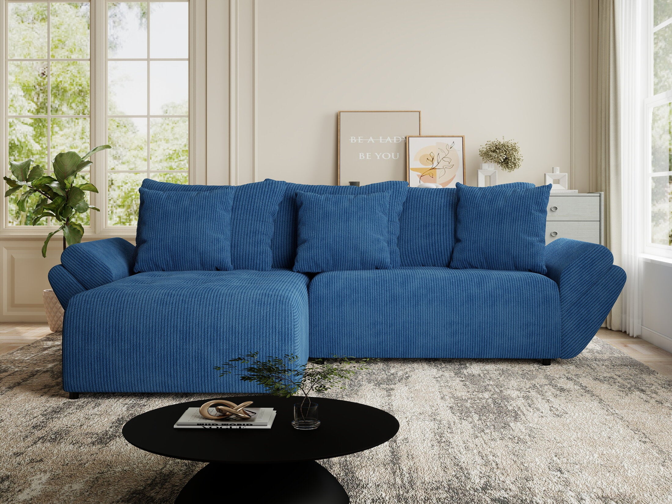 Colțar extensibil dumonde cu ladă de depozitare si sezut confortabil din spuma HR, Berlin Zoom Albastru 280x185 cm