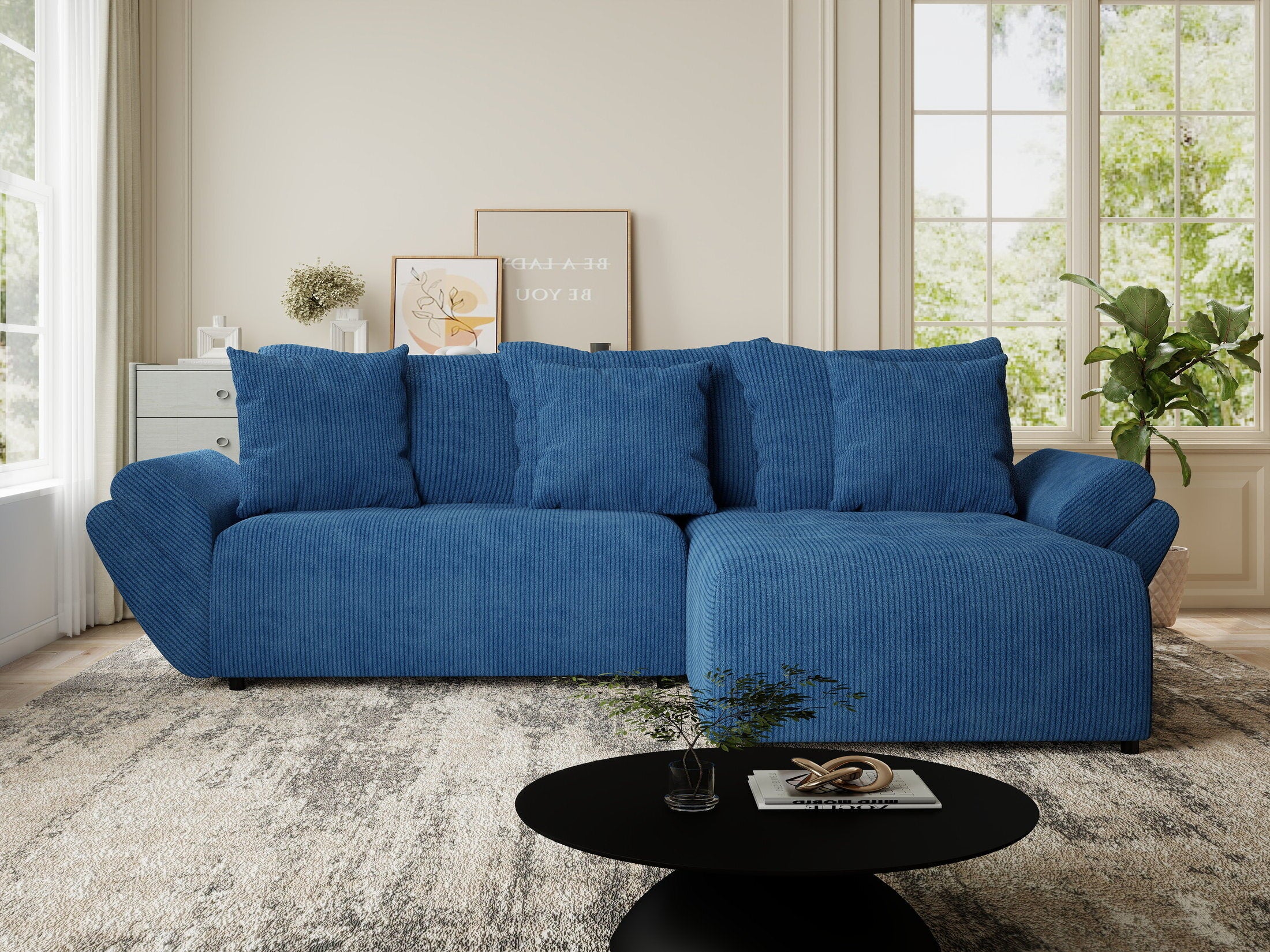 Colțar extensibil dumonde cu ladă de depozitare si sezut confortabil din spuma HR, Berlin Zoom Albastru 280x185 cm II