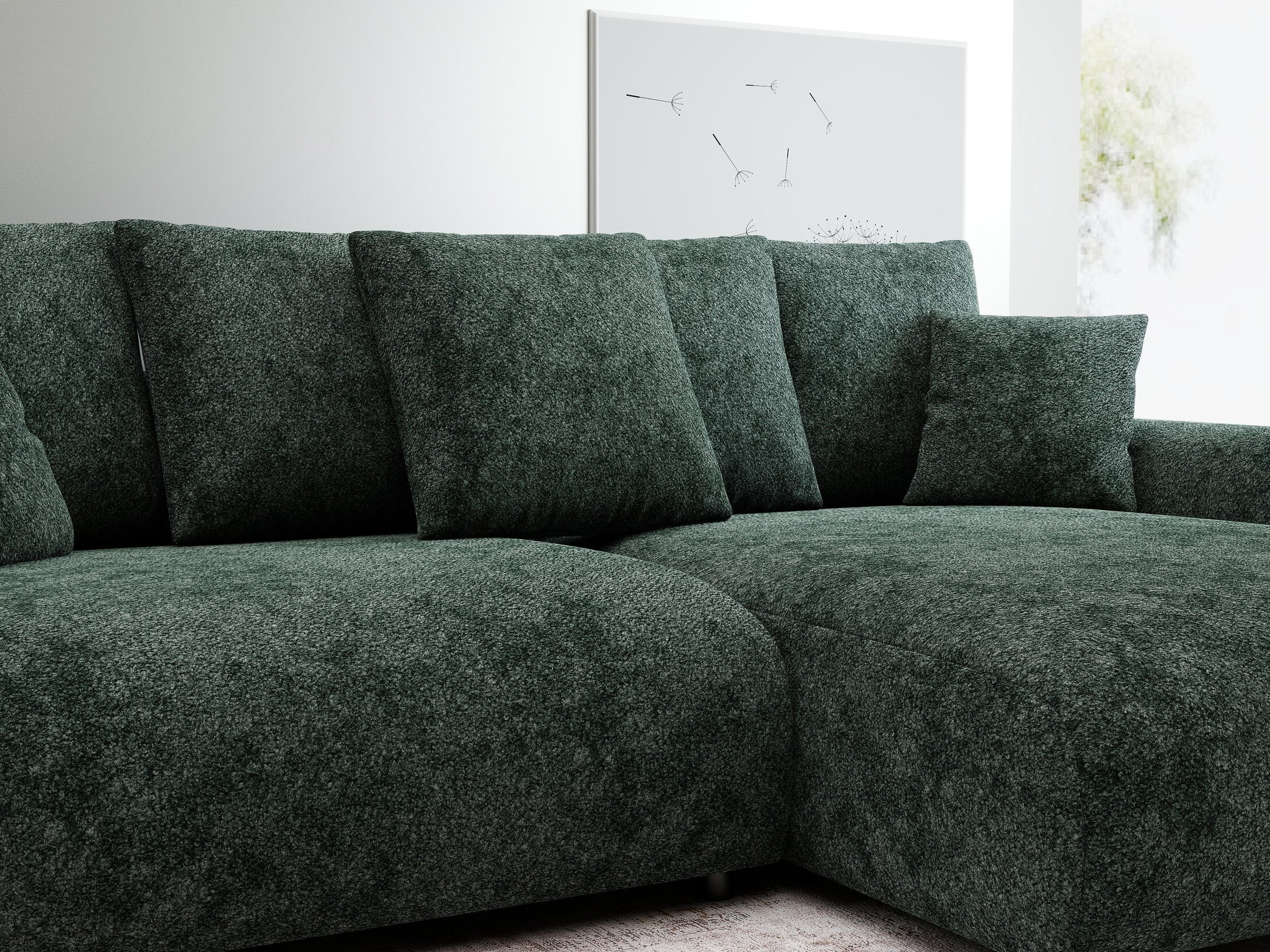 Colțar extensibil dumonde cu ladă de depozitare și șezut confortabil din spumă HR, Luma Euphoria Verde 255x168 cm II