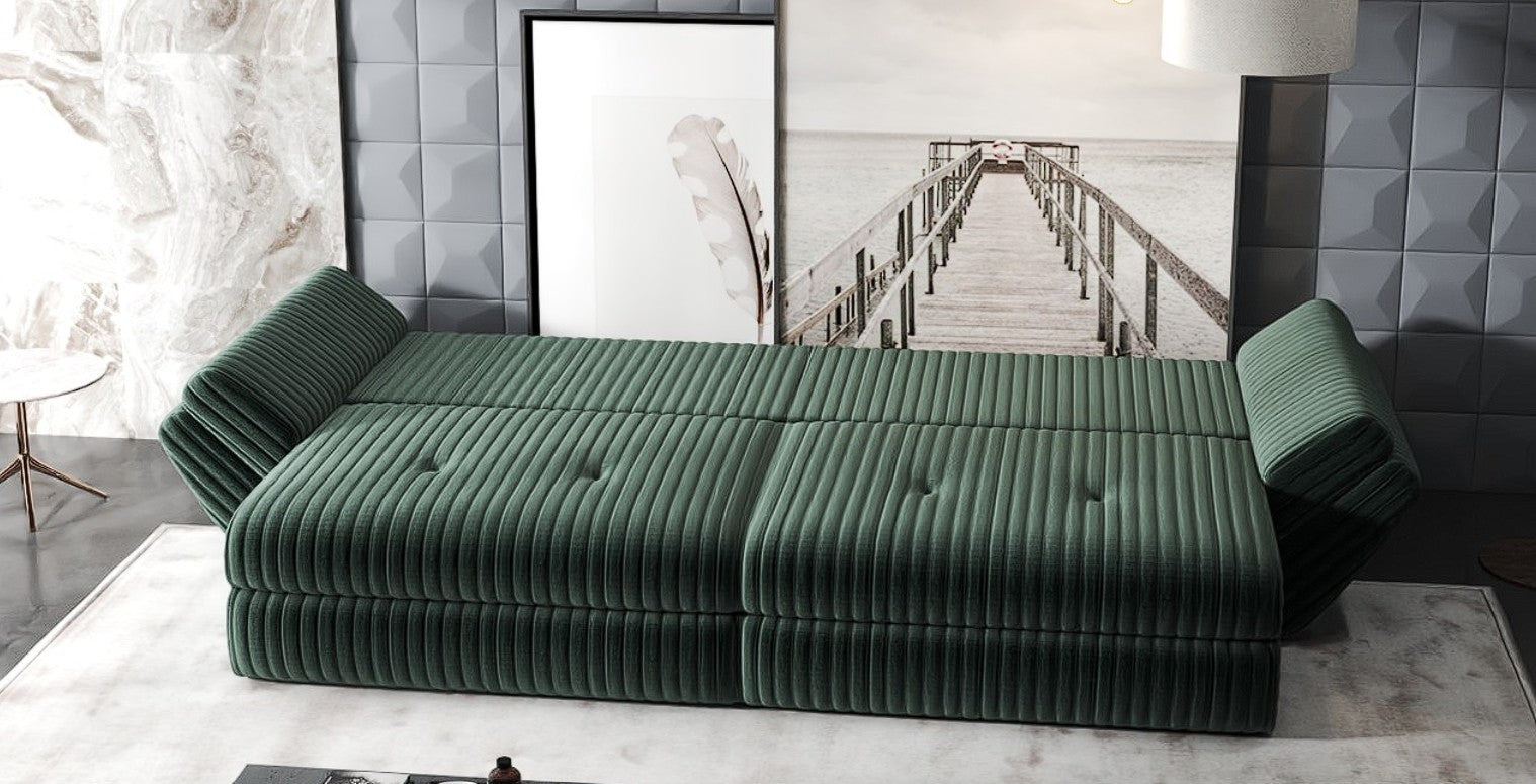 Canapea extensibilă dumonde cu ladă de depozitare si sezut confortabil din spuma HR, Loana Ambience Verde 300x100 cm Fabrica