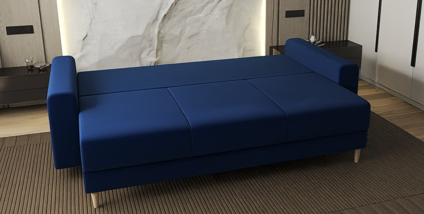 Canapea extensibilă dumonde cu ladă de depozitare si sezut confortabil din spuma HR, Kronos Royal Albastru 210x100 cm fabrica