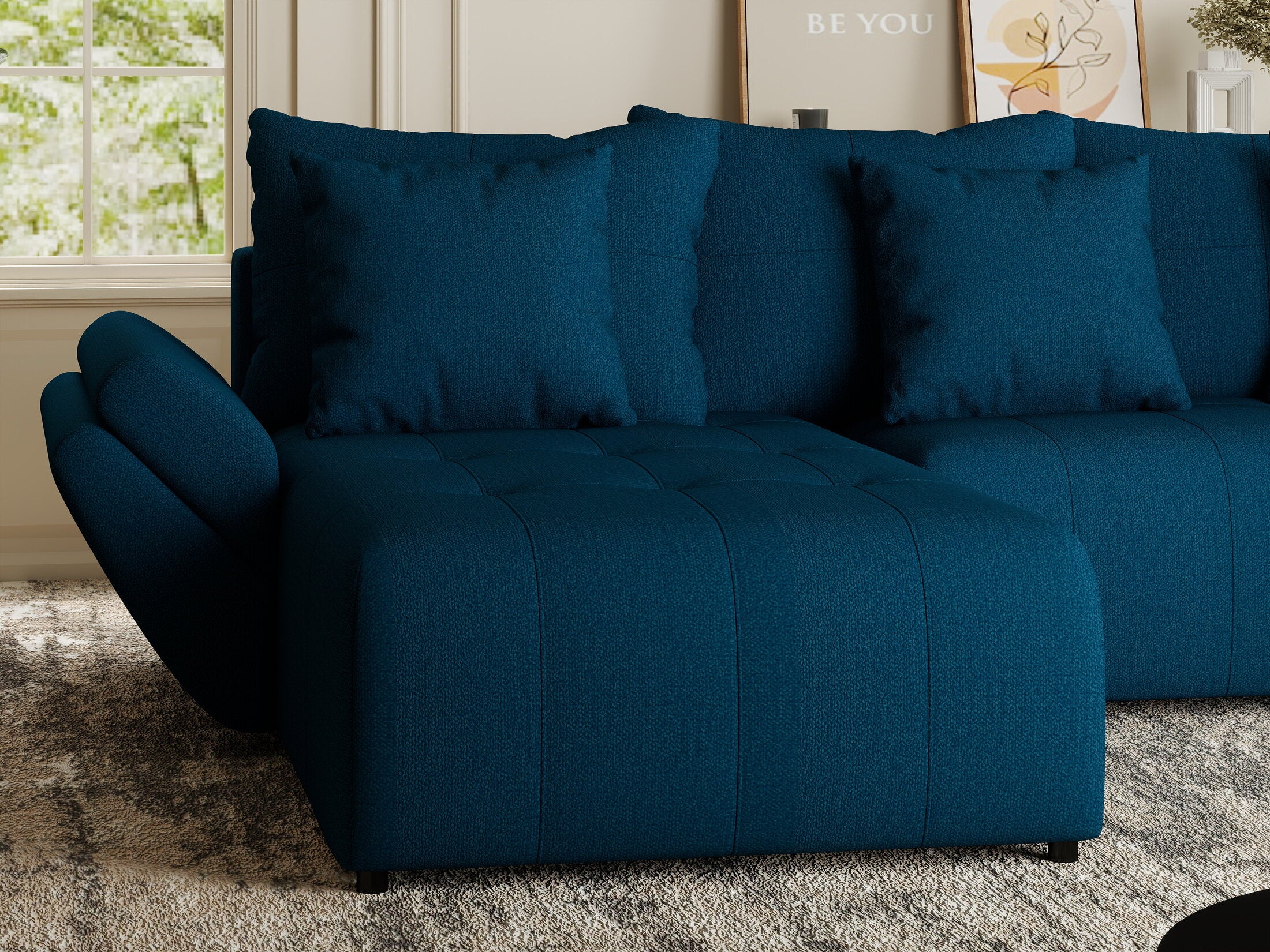 Colțar extensibil dumonde cu ladă de depozitare si sezut confortabil din spuma HR, Berlin Enjoy Verde Petrol 280x185 cm