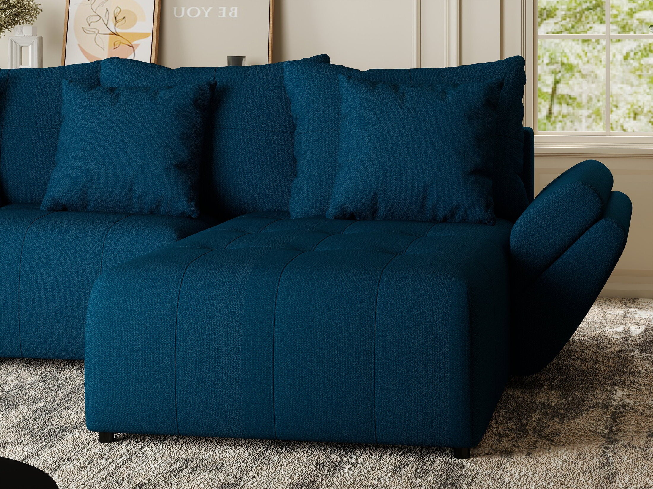 Colțar extensibil dumonde cu ladă de depozitare si sezut confortabil din spuma HR, Berlin Enjoy Verde Petrol 280x185 cm II