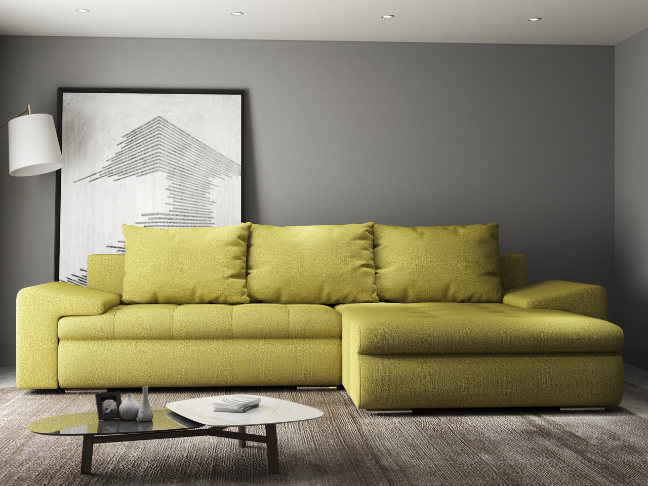 Colțar extensibil dumonde cu ladă de depozitare si sezut confortabil din spuma HR, Leonardo Enjoy Verde 260x185 cm II Fabrica