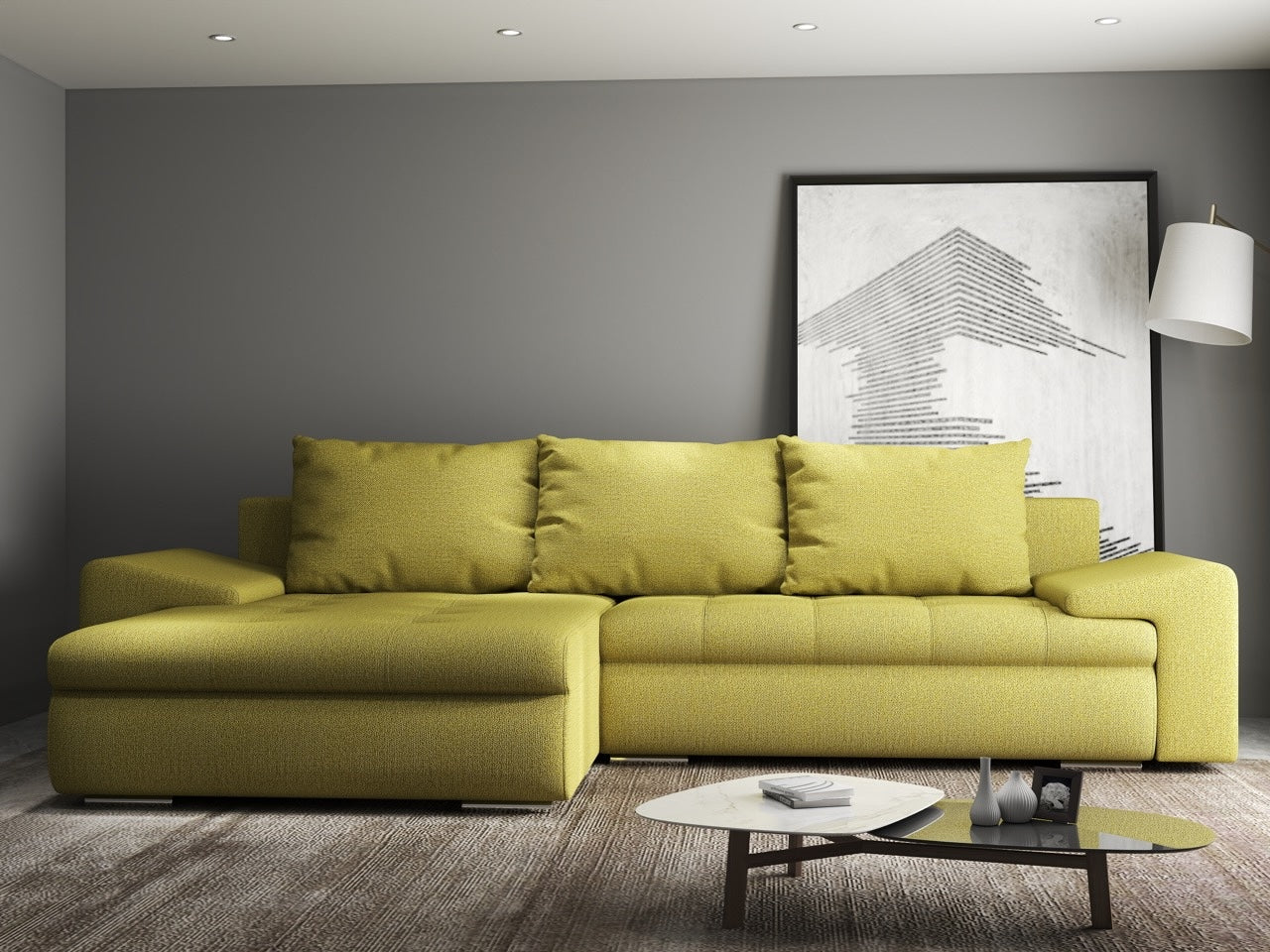 Colțar extensibil dumonde cu ladă de depozitare si sezut confortabil din spuma HR, Leonardo Enjoy Verde 260x185 cm Fabrica