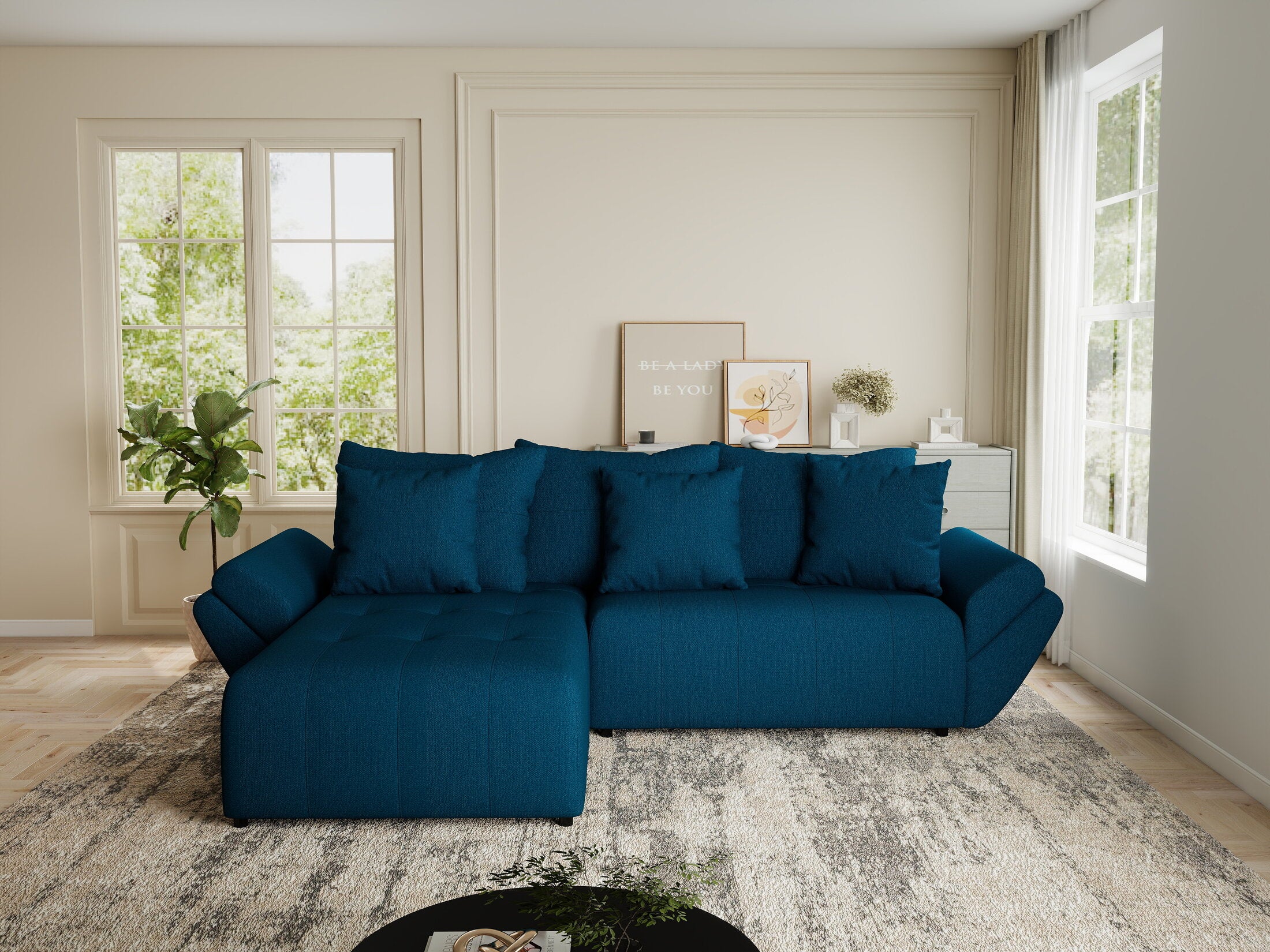 Colțar extensibil dumonde cu ladă de depozitare si sezut confortabil din spuma HR, Berlin Enjoy Verde Petrol 280x185 cm