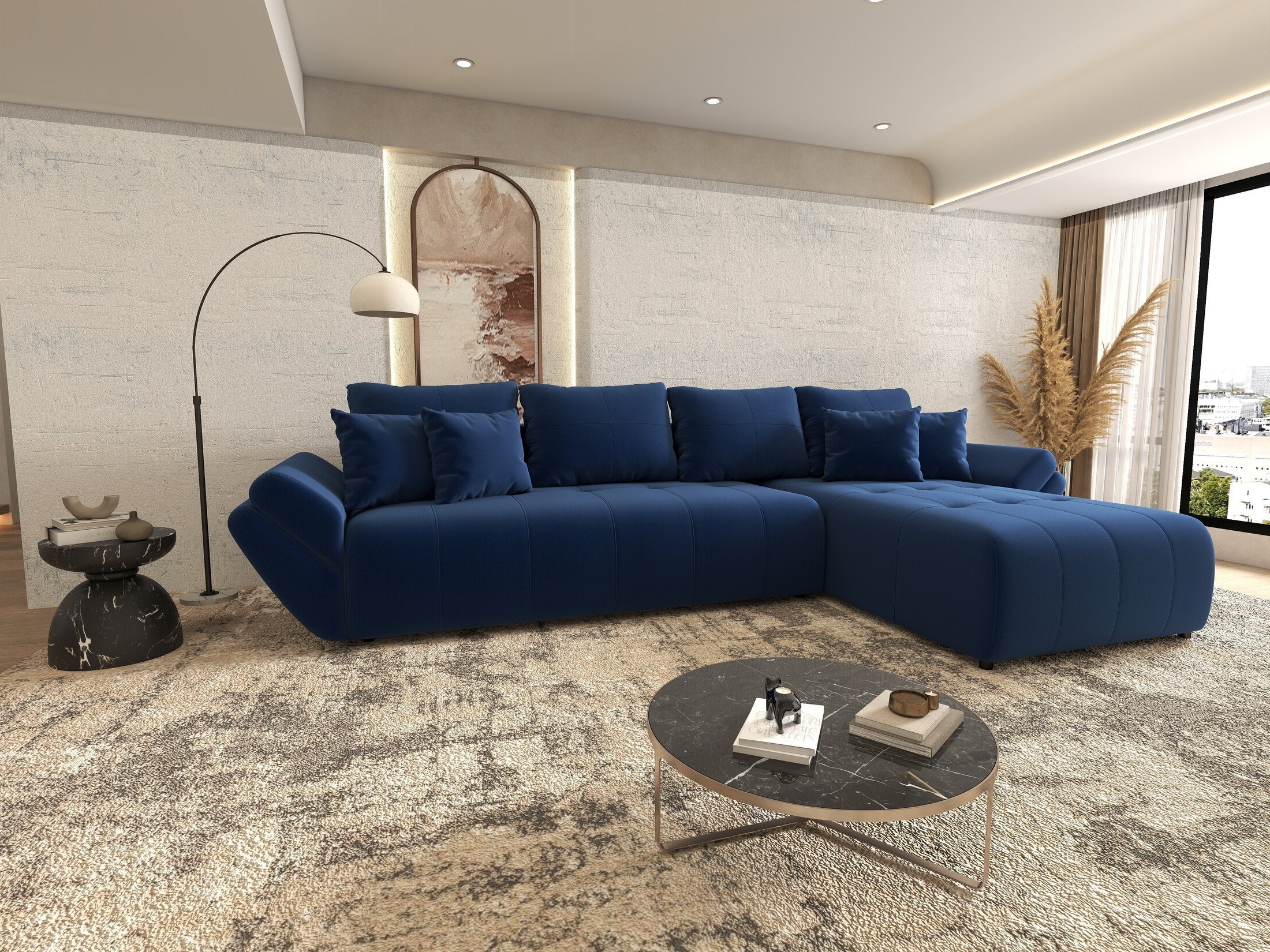 Colțar extensibil dumonde cu ladă de depozitare si sezut confortabil din spuma HR, Berlin XL Royal Albastru 350x185 cm II